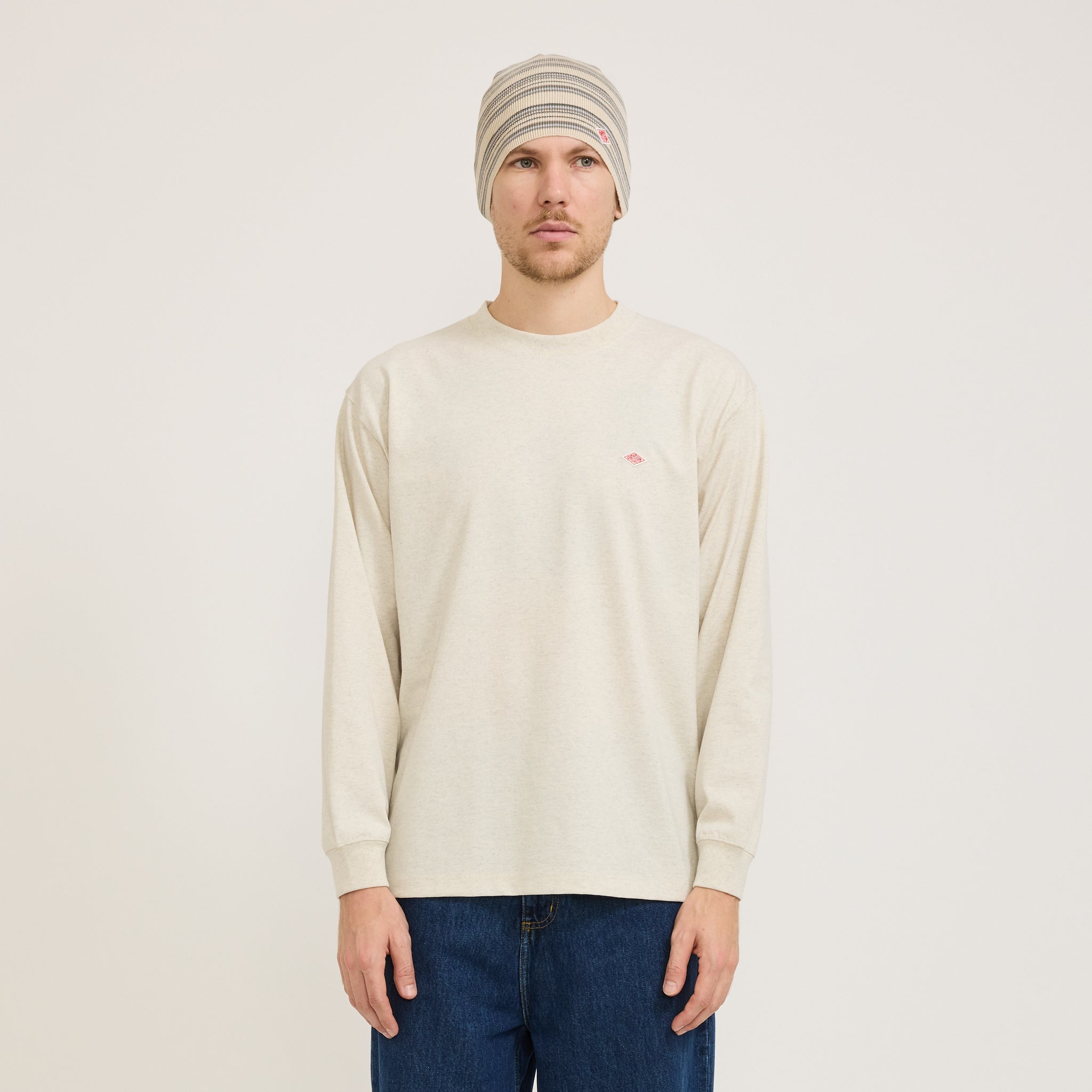 Knit Watch Cap Ecru/Charcoal Stripe