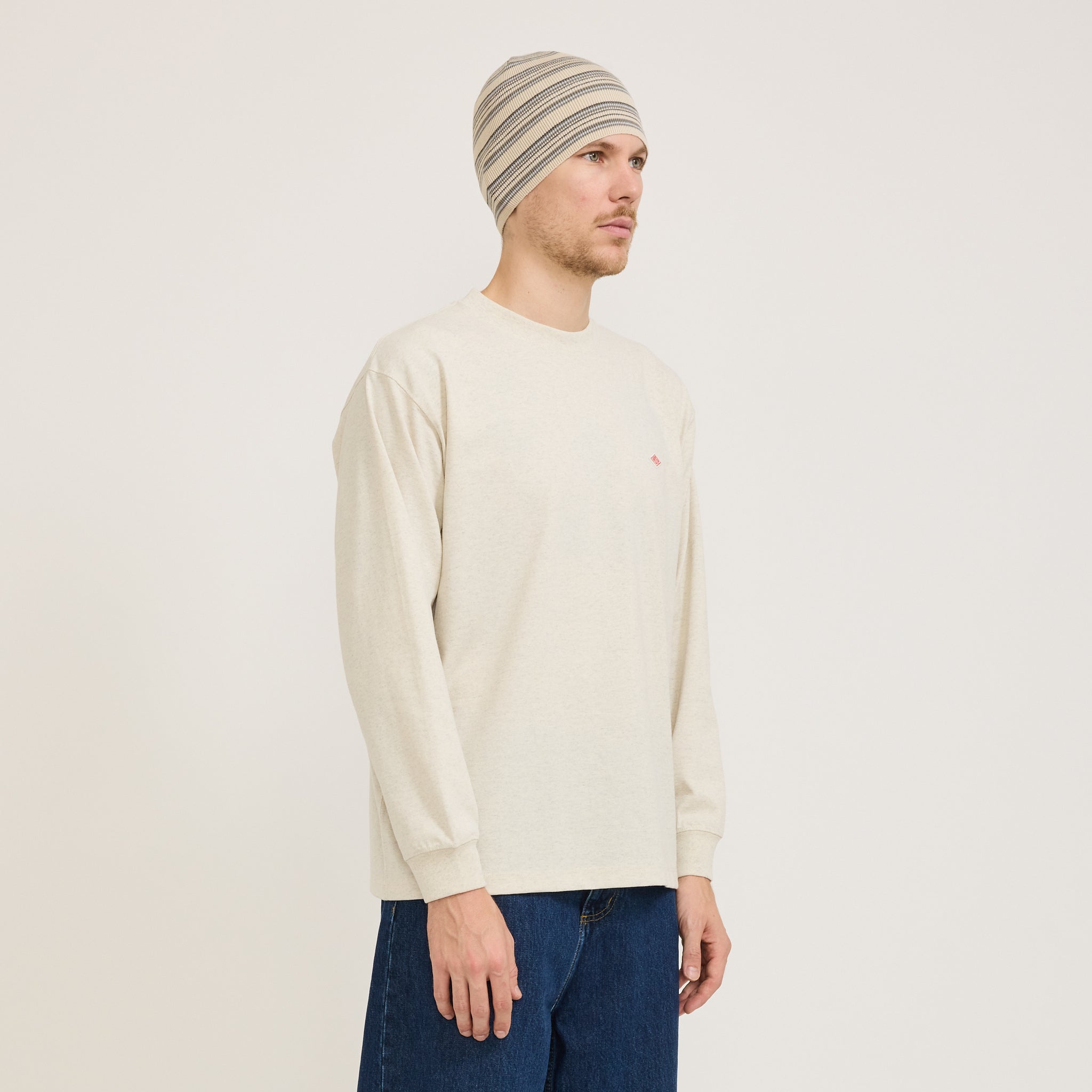 Knit Watch Cap Ecru/Charcoal Stripe