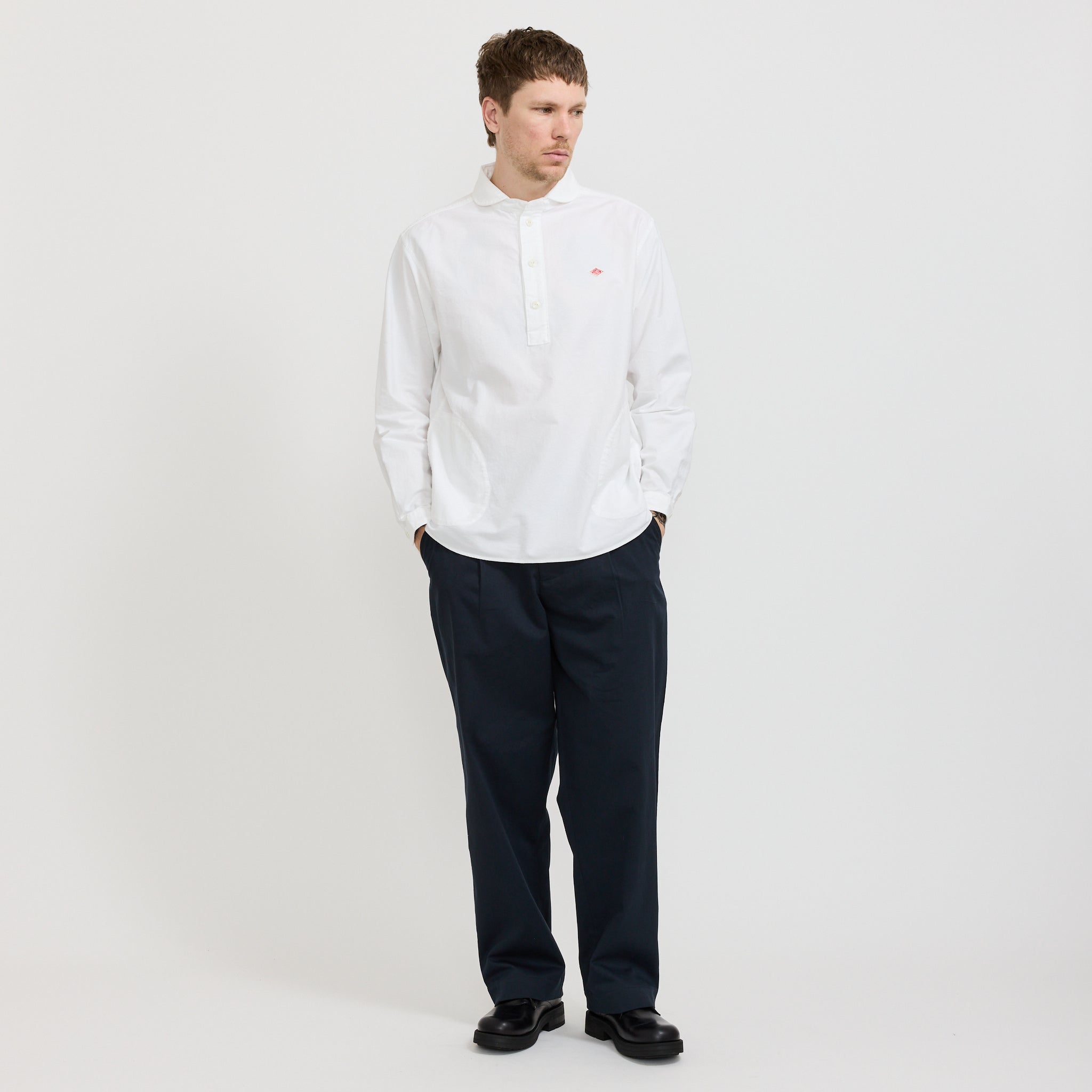 Danton | Round Collar P.O Shirt White | Maplestore