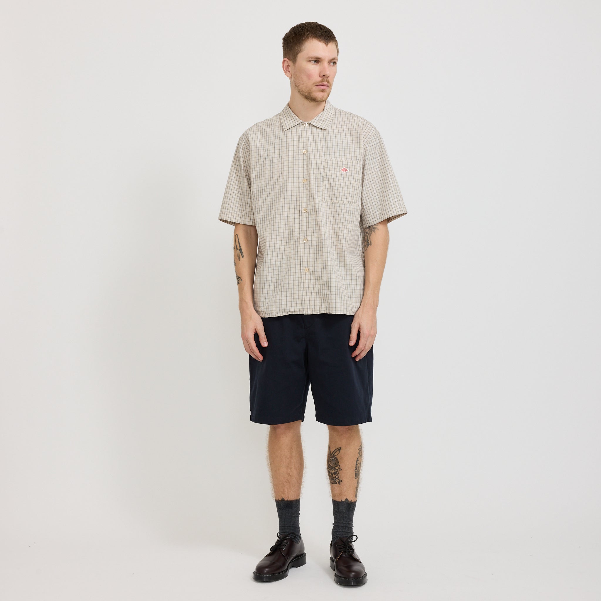 Danton | S/S Work Shirt Beige/Grey Check | Maplestore