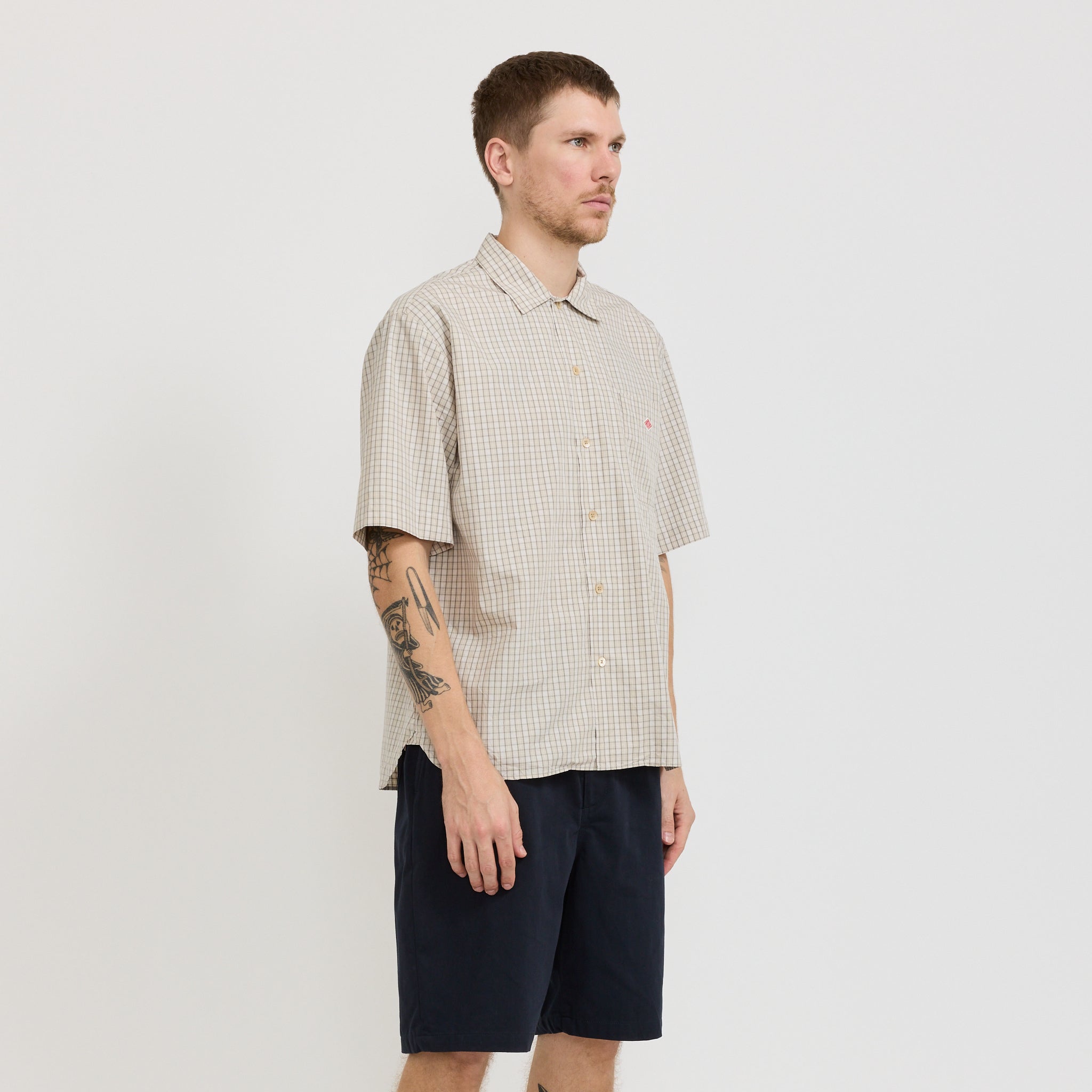 Danton | S/S Work Shirt Beige/Grey Check | Maplestore