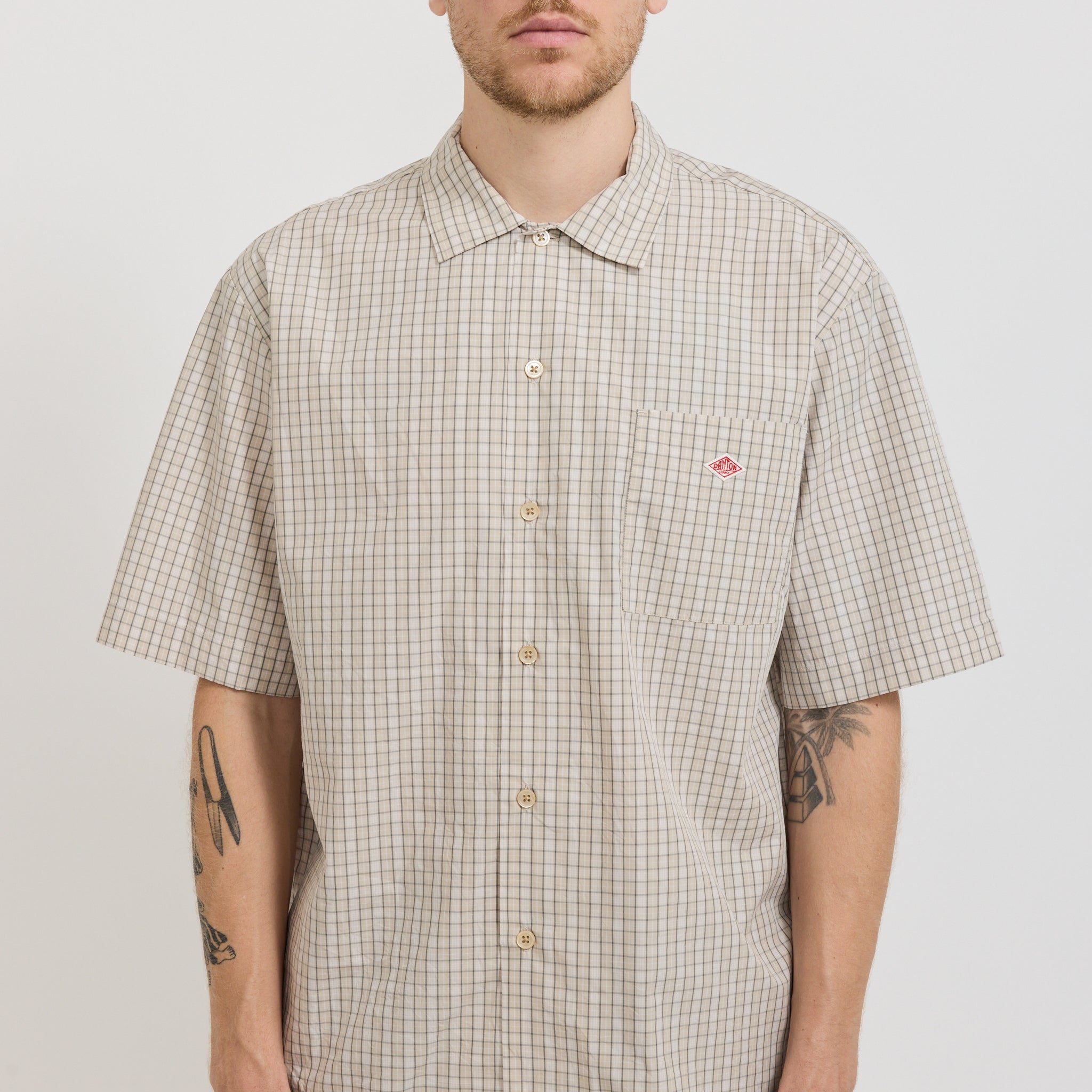Danton | S/S Work Shirt Beige/Grey Check | Maplestore
