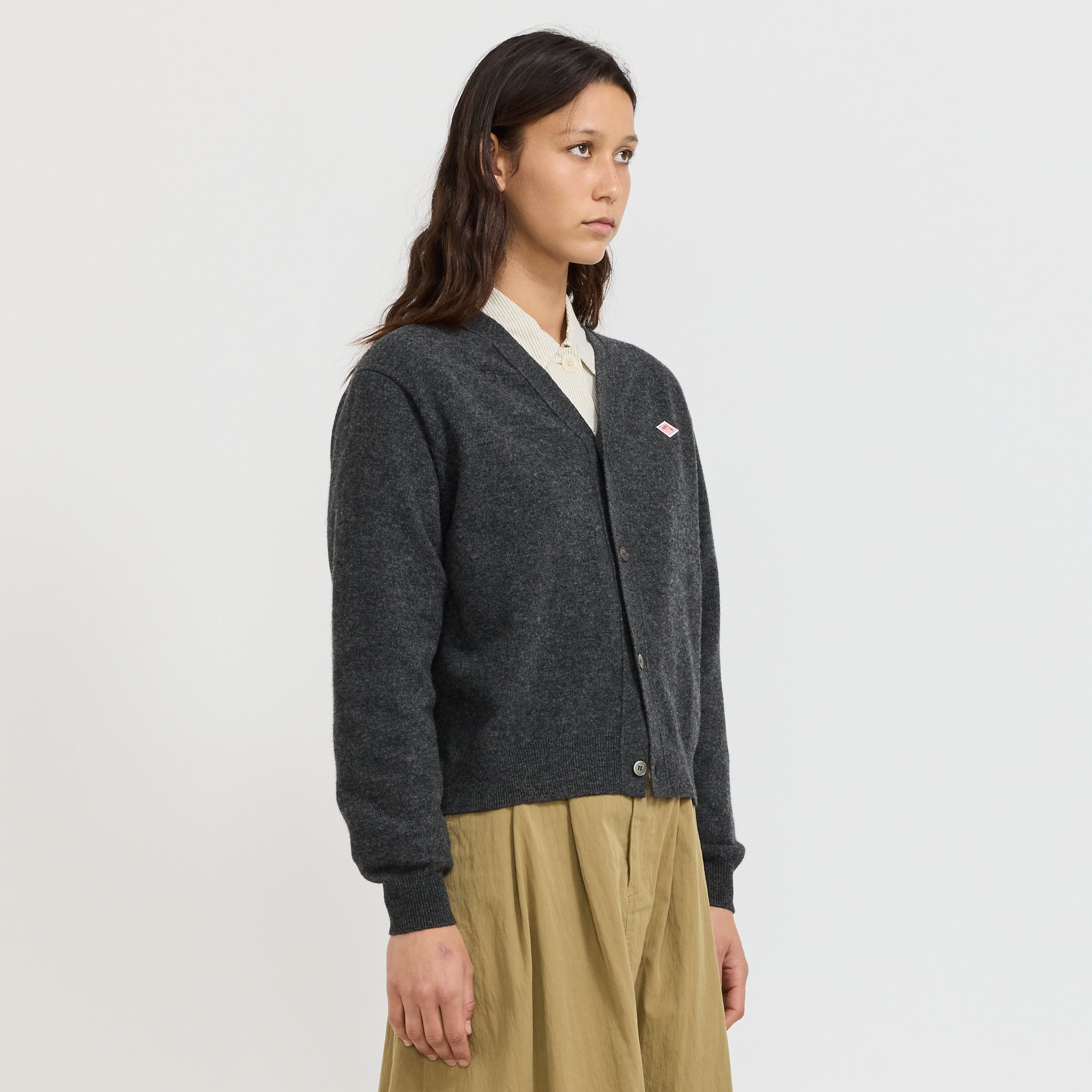 Womens V Neck Cardigan Carbon