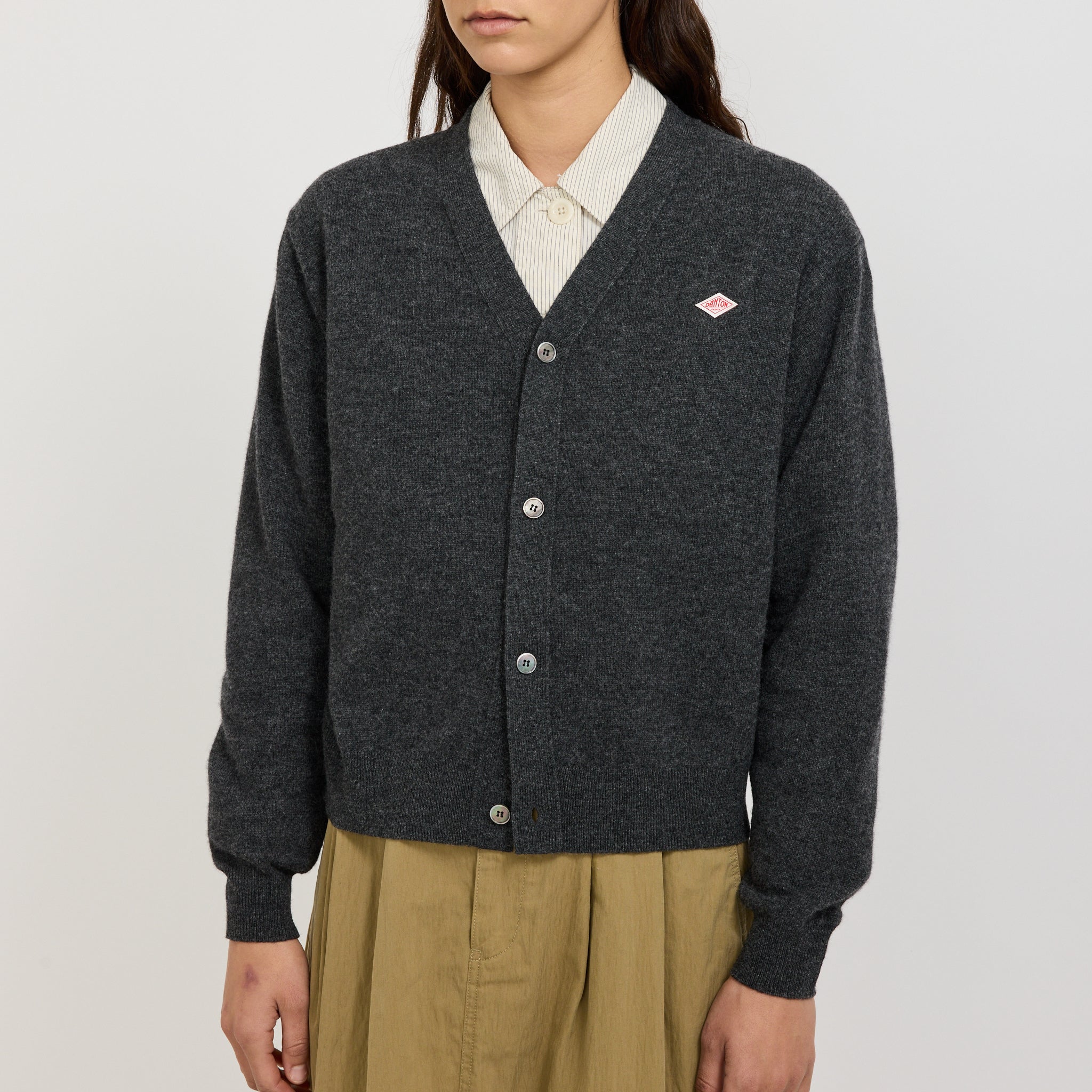 Womens V Neck Cardigan Carbon