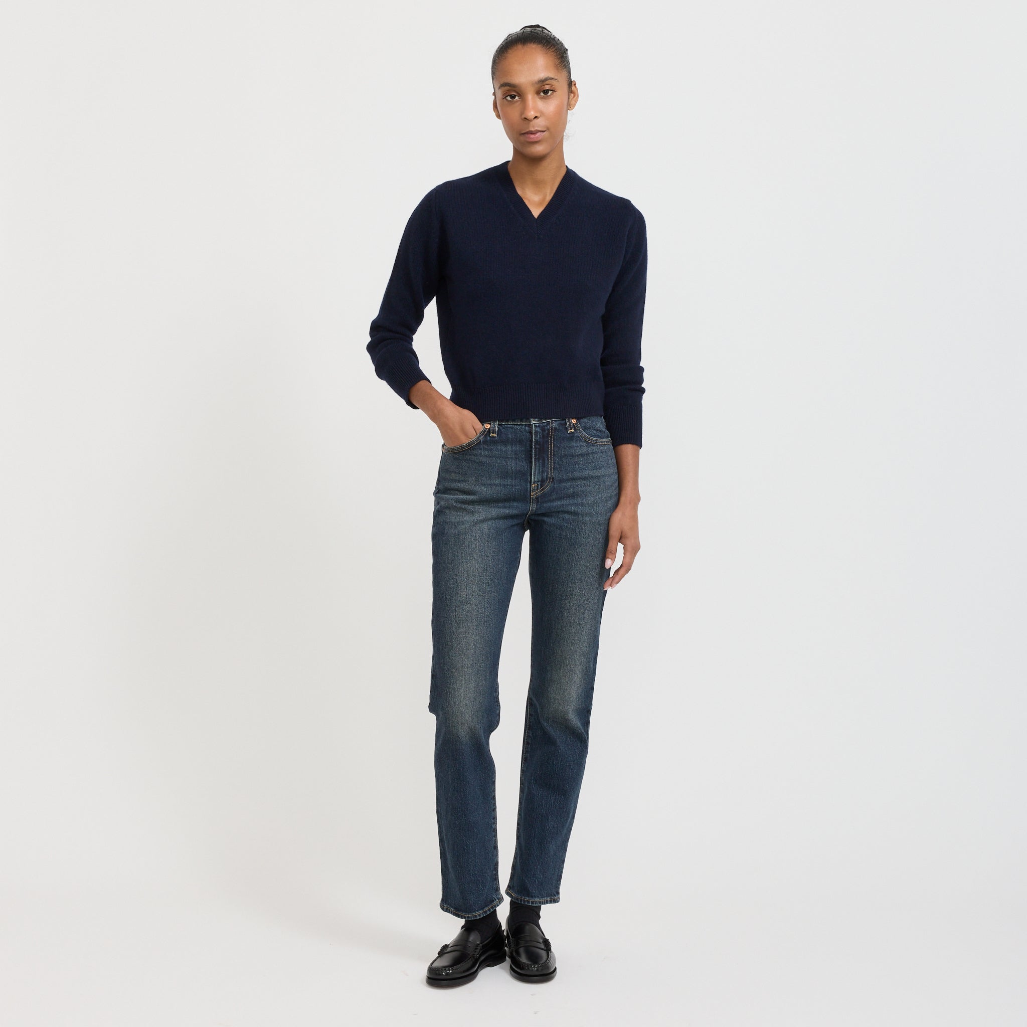 &Daughter | Sligo Shrunken V-Neck Navy | Maplestore