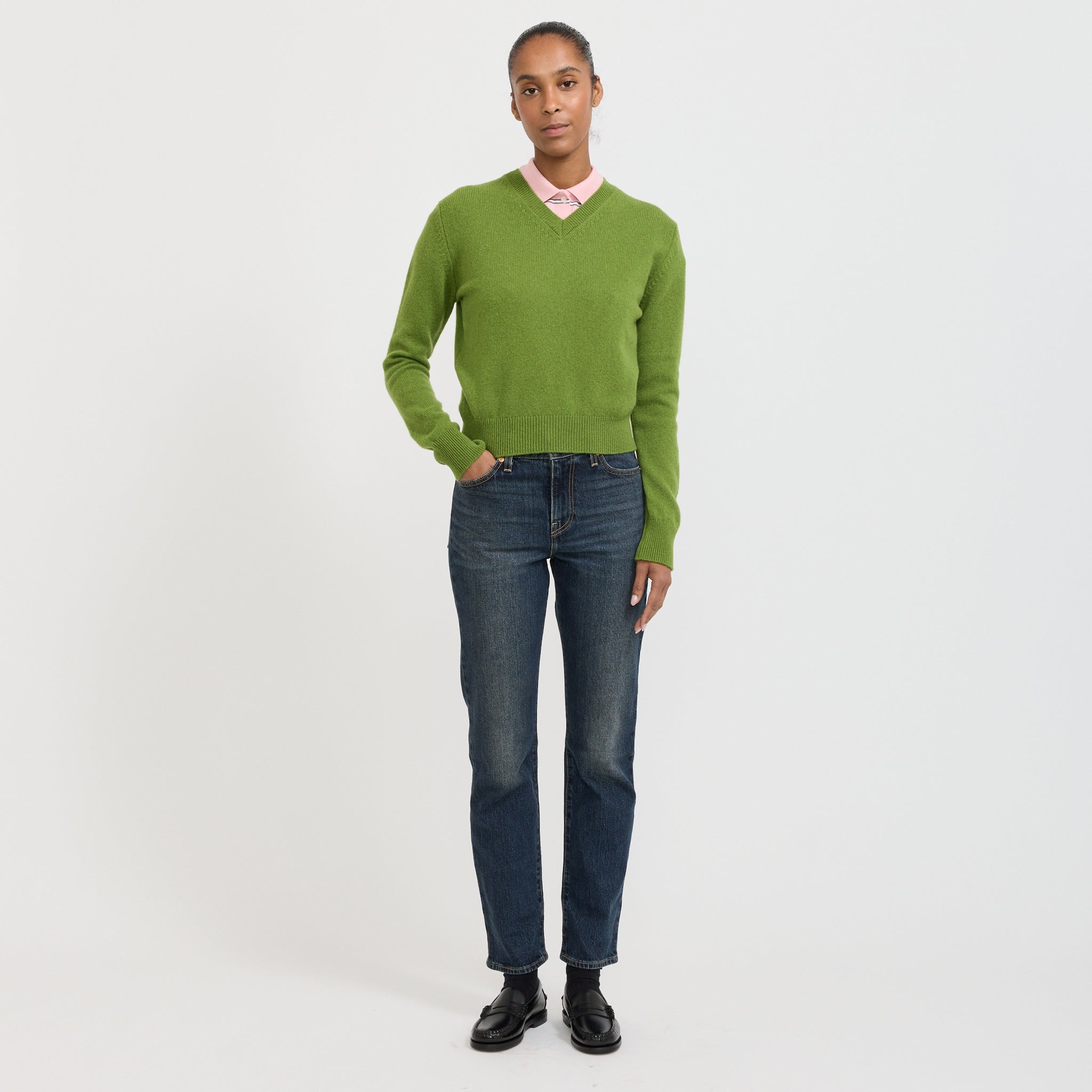 &Daughter | Sligo Shrunken V-Neck Pickle Green | Maplestore