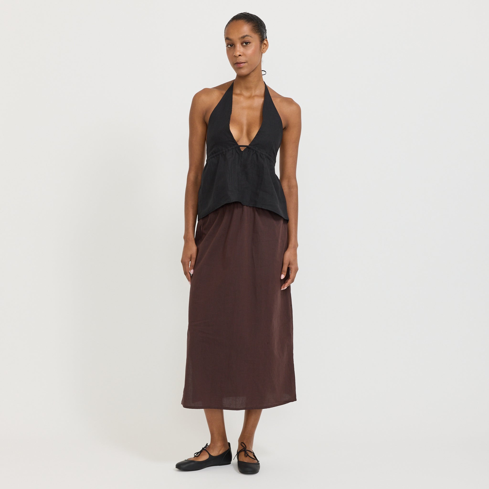 Linen Button Halter Black