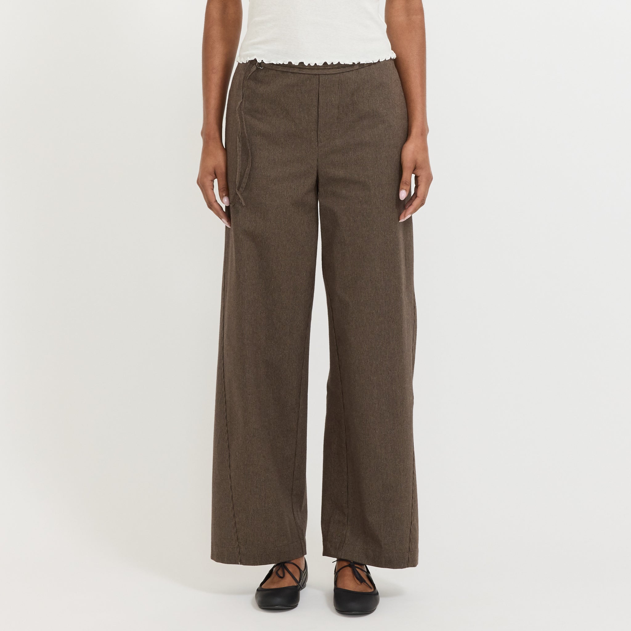 Double Belted Pant Brown Stripe