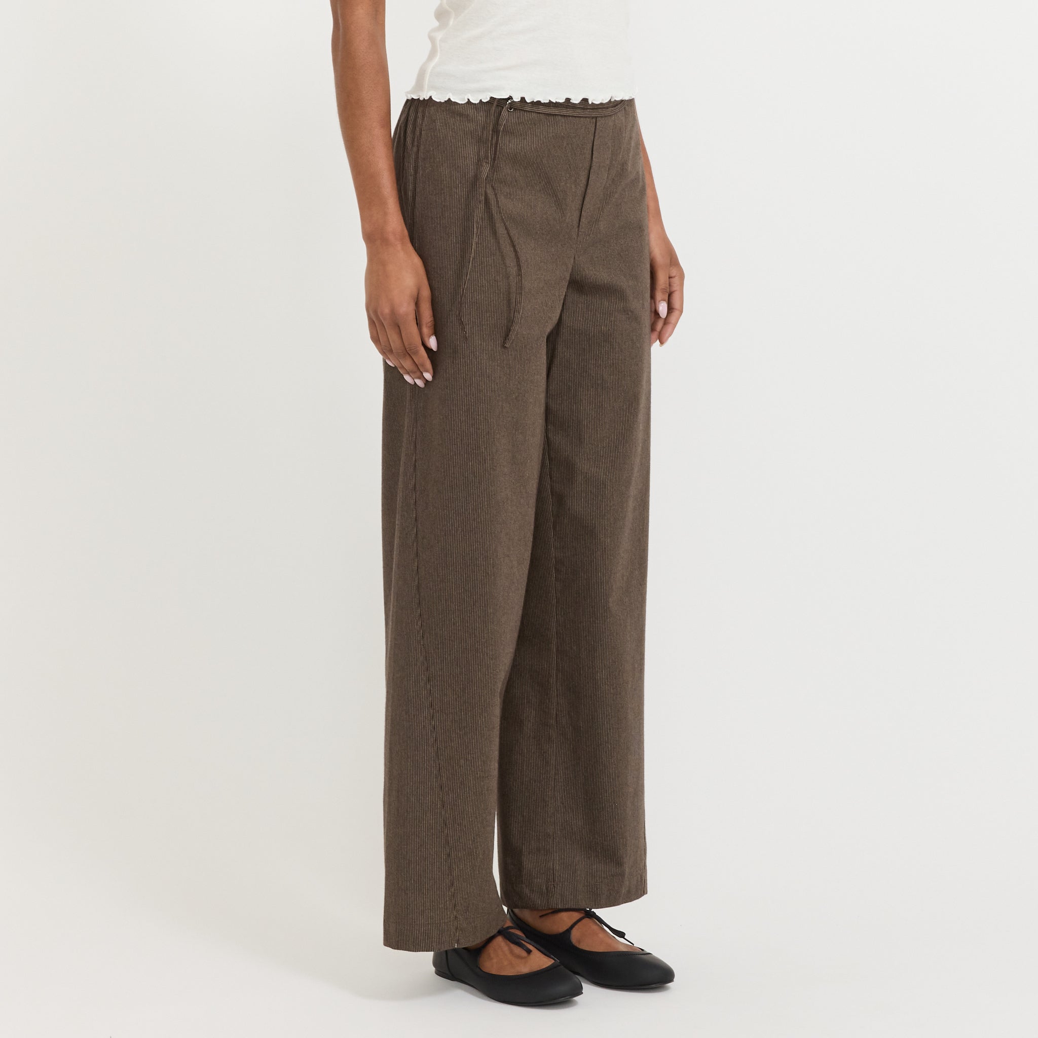 Double Belted Pant Brown Stripe