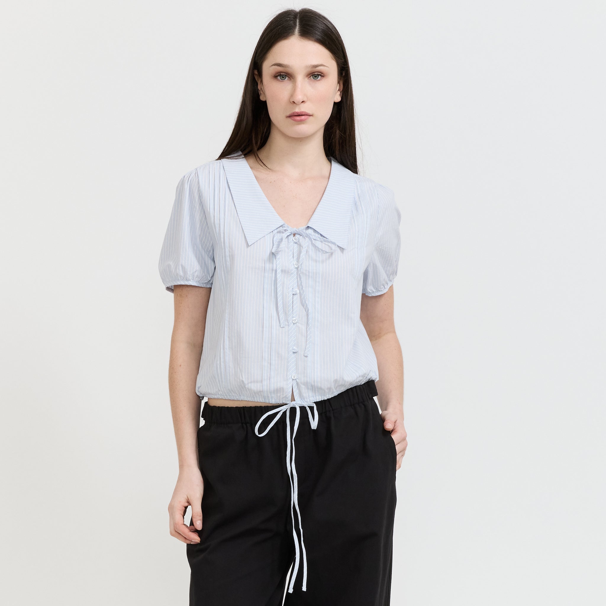 Fine Collar Top Mist Stripe