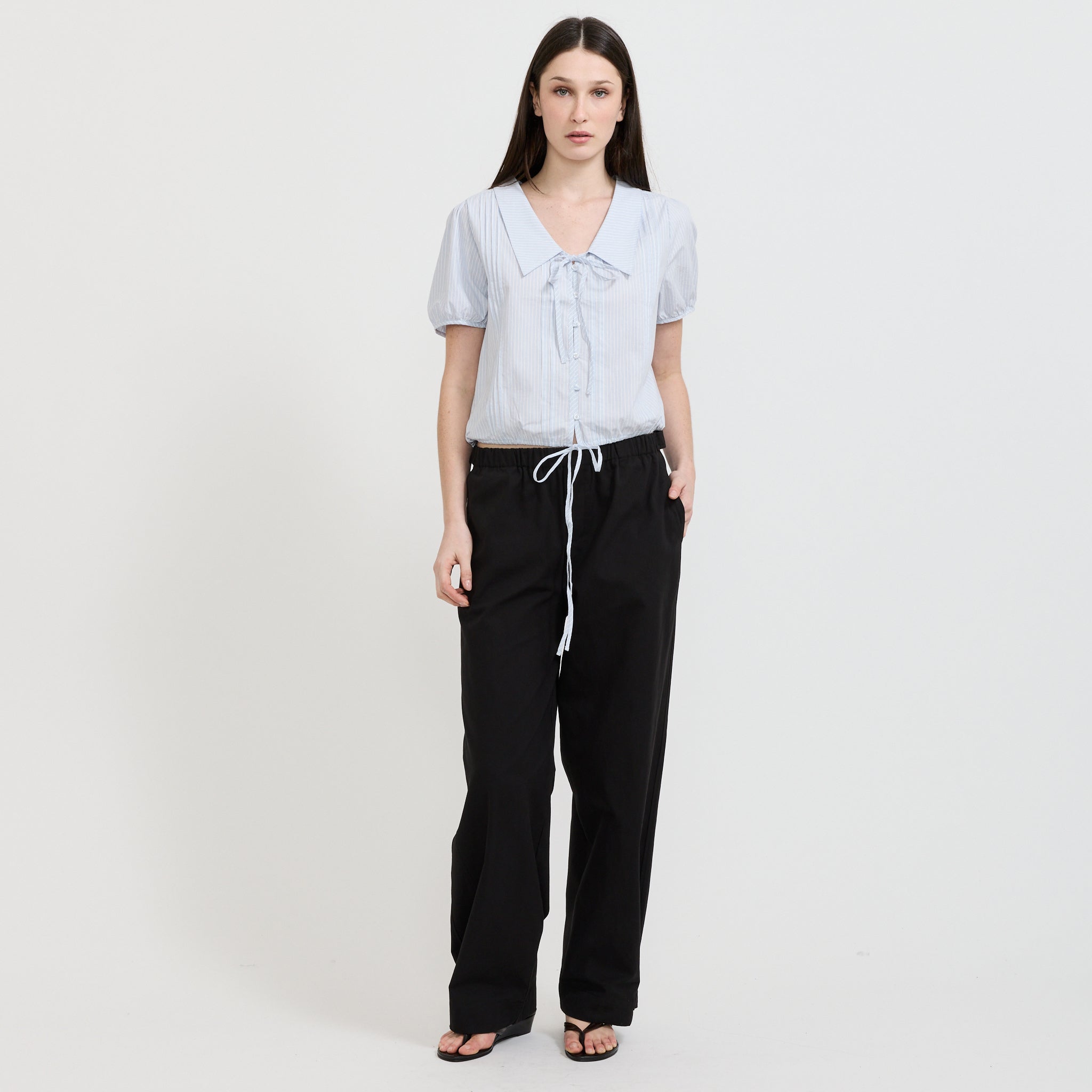 Fine Collar Top Mist Stripe