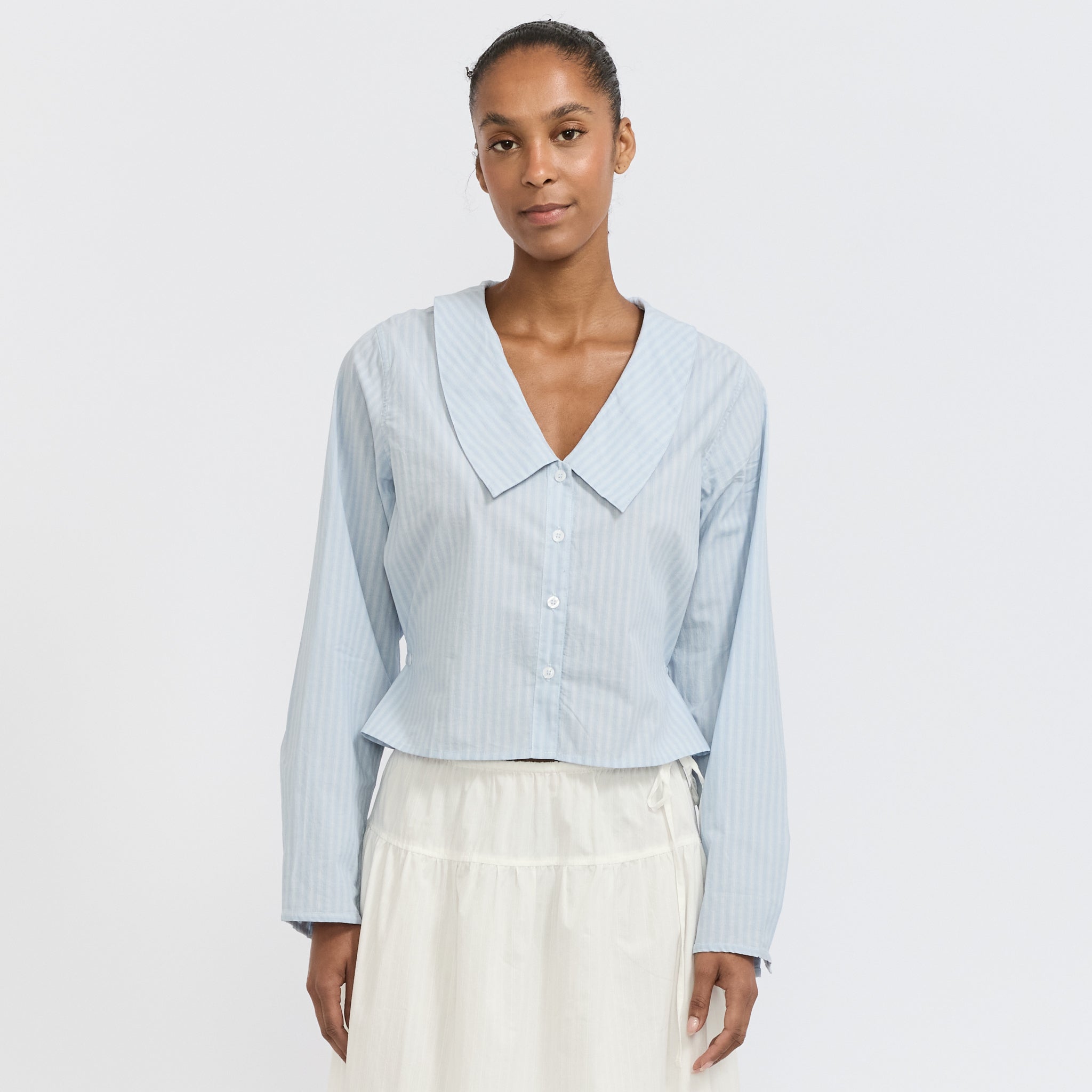 Waist Button Shirt Lake Blue Stripe