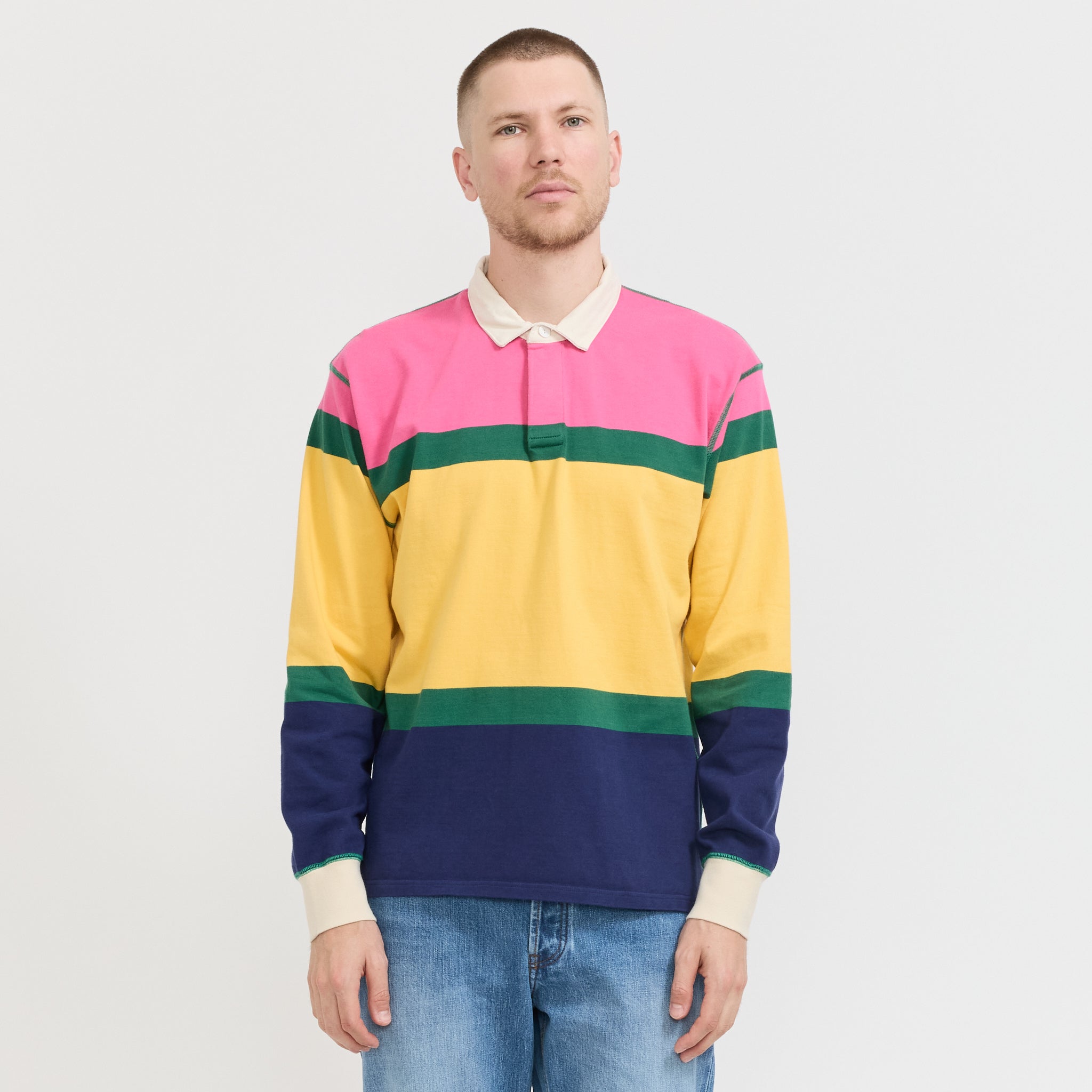 Multi Panels Rugby Shirt Pink/Green/Yellow/Navy