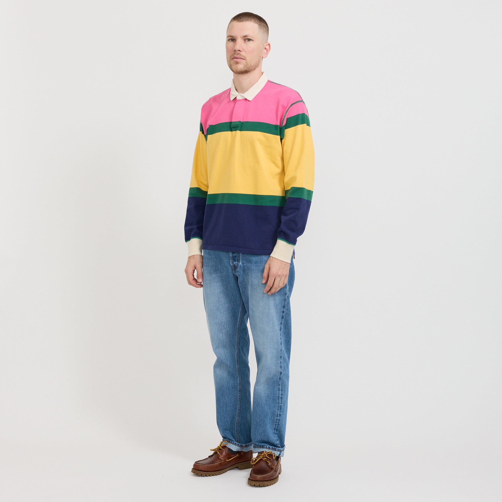 Multi Panels Rugby Shirt Pink/Green/Yellow/Navy