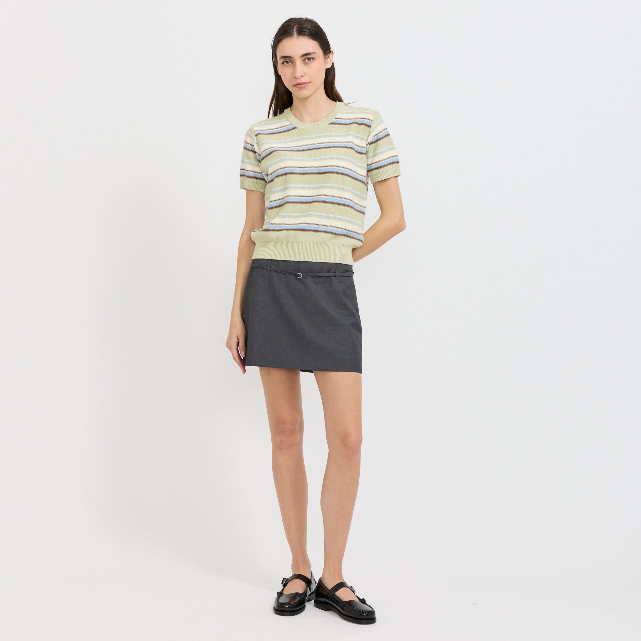 Belted Mini Skirt Charcoal Grey
