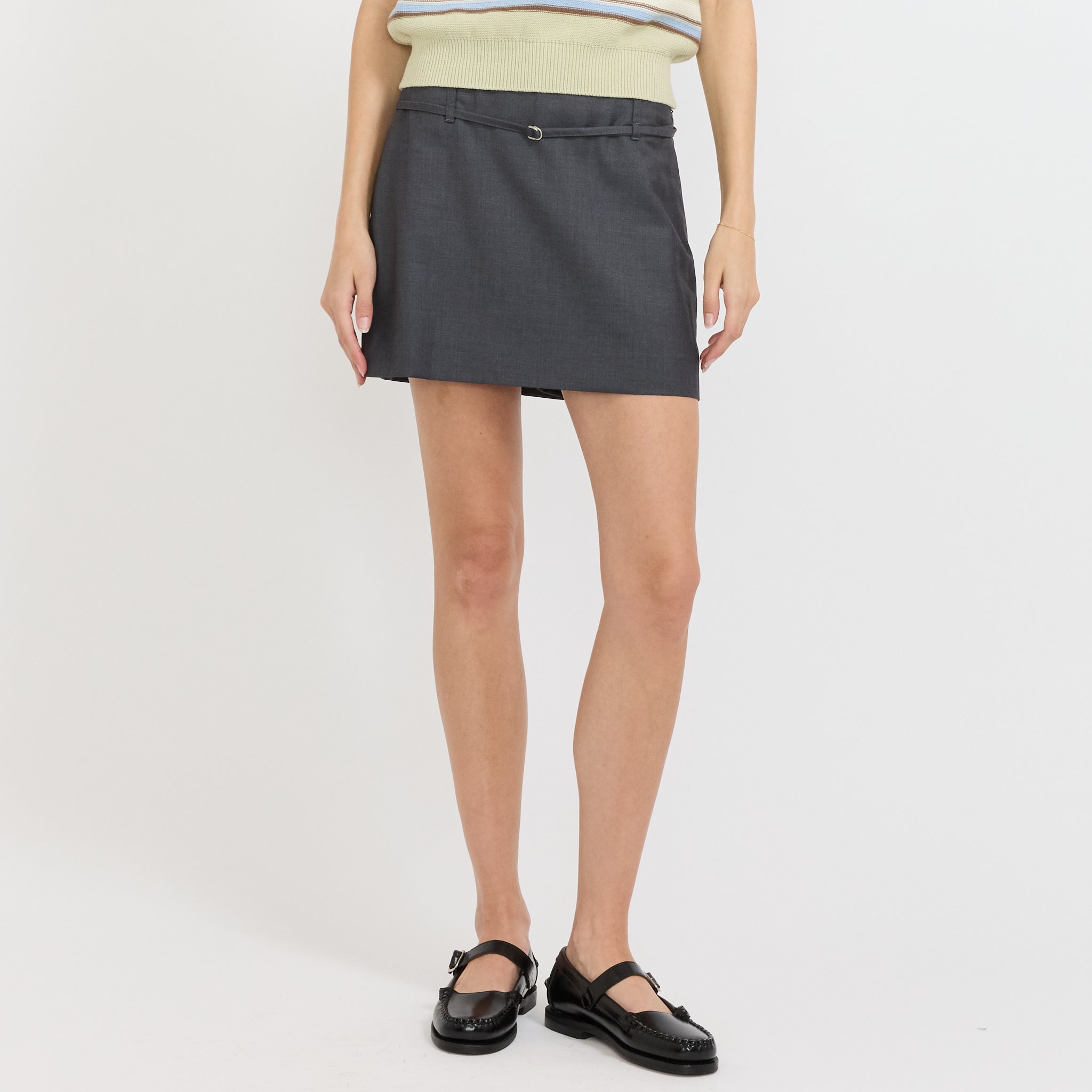 Belted Mini Skirt Charcoal Grey