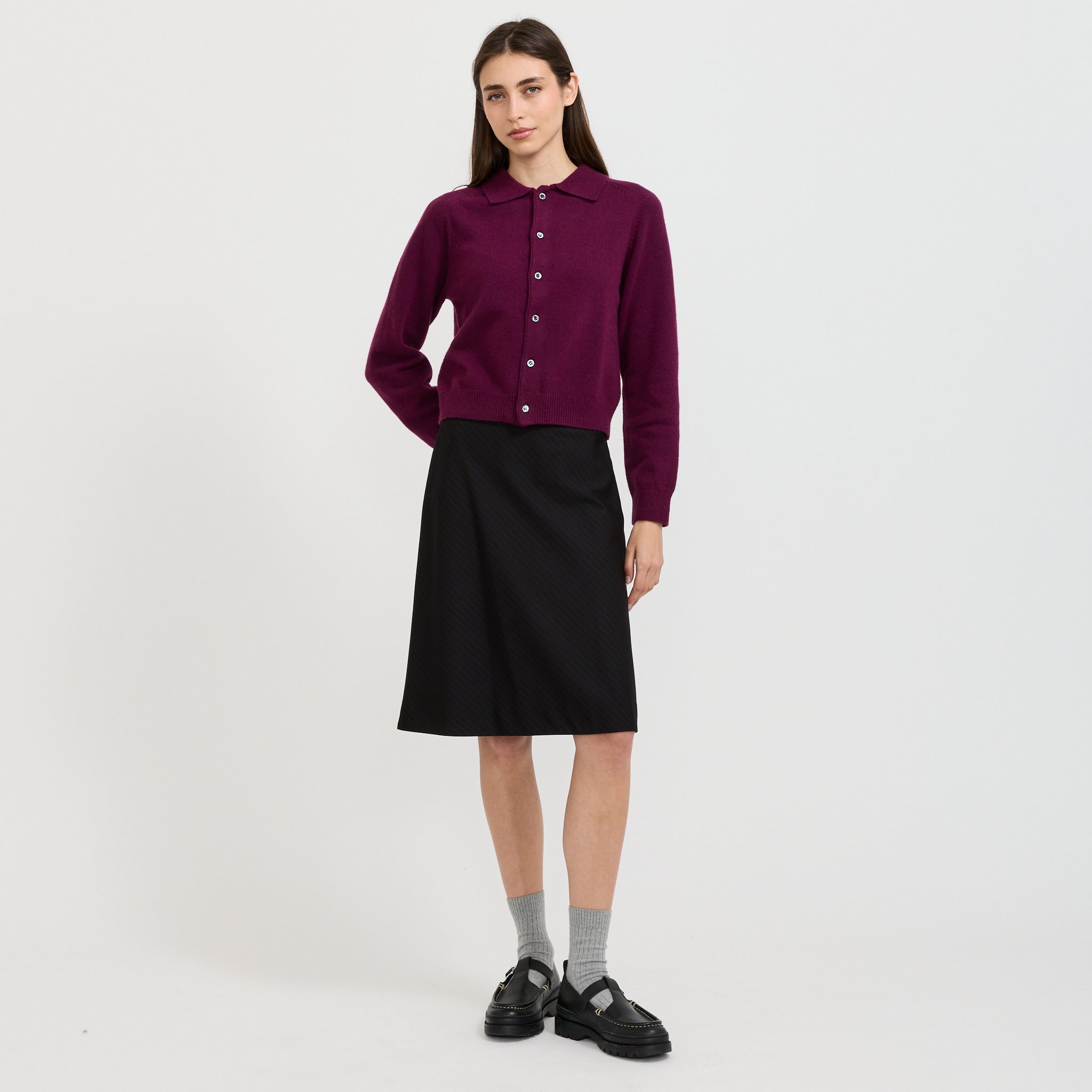 Bias Midi Striped Skirt Black Stripe