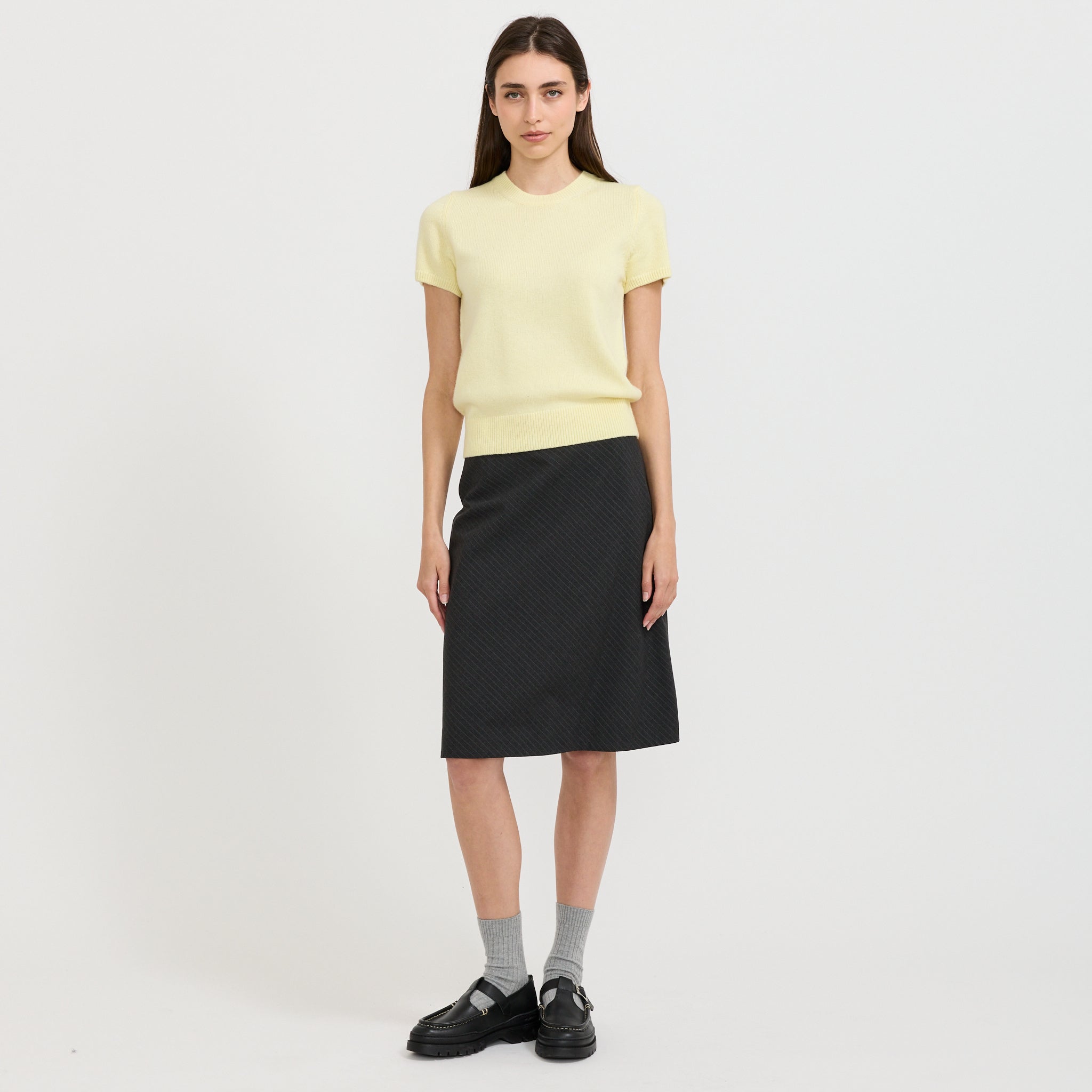Bias Midi Striped Skirt Charcoal Grey Stripe