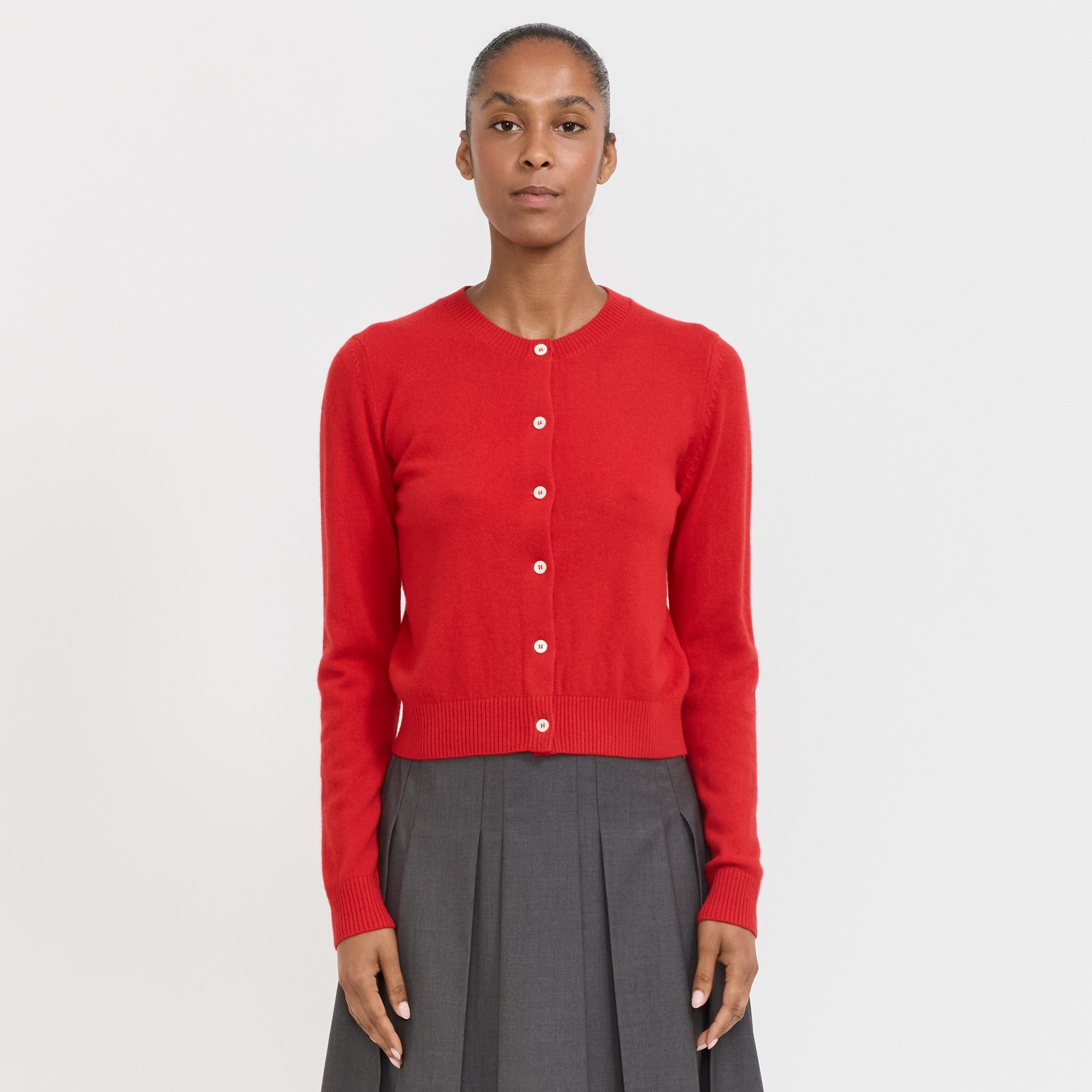 Essential Crewneck Knit Cardigan Tomato Red