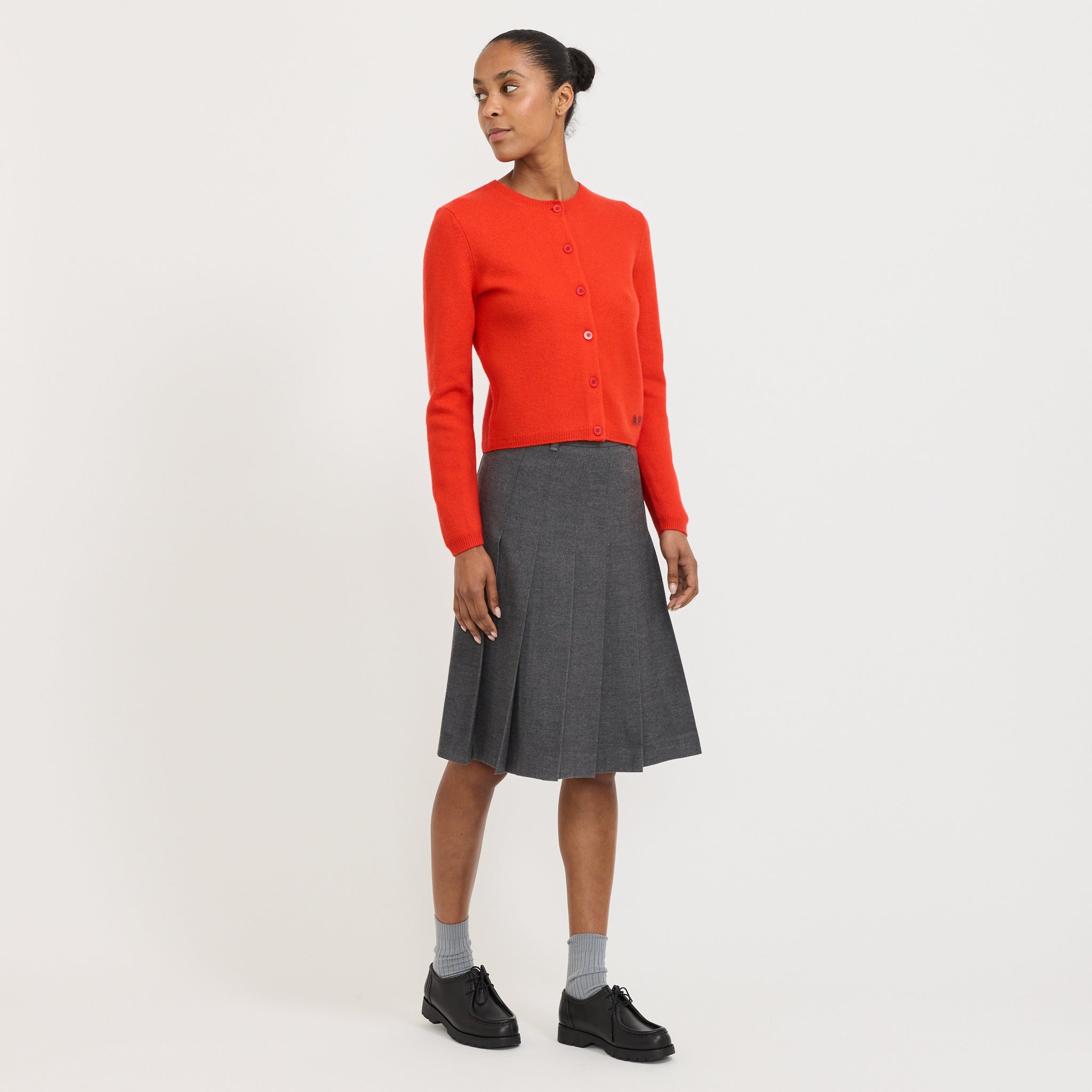 Flannel Pleats Midi Skirt Melange Grey