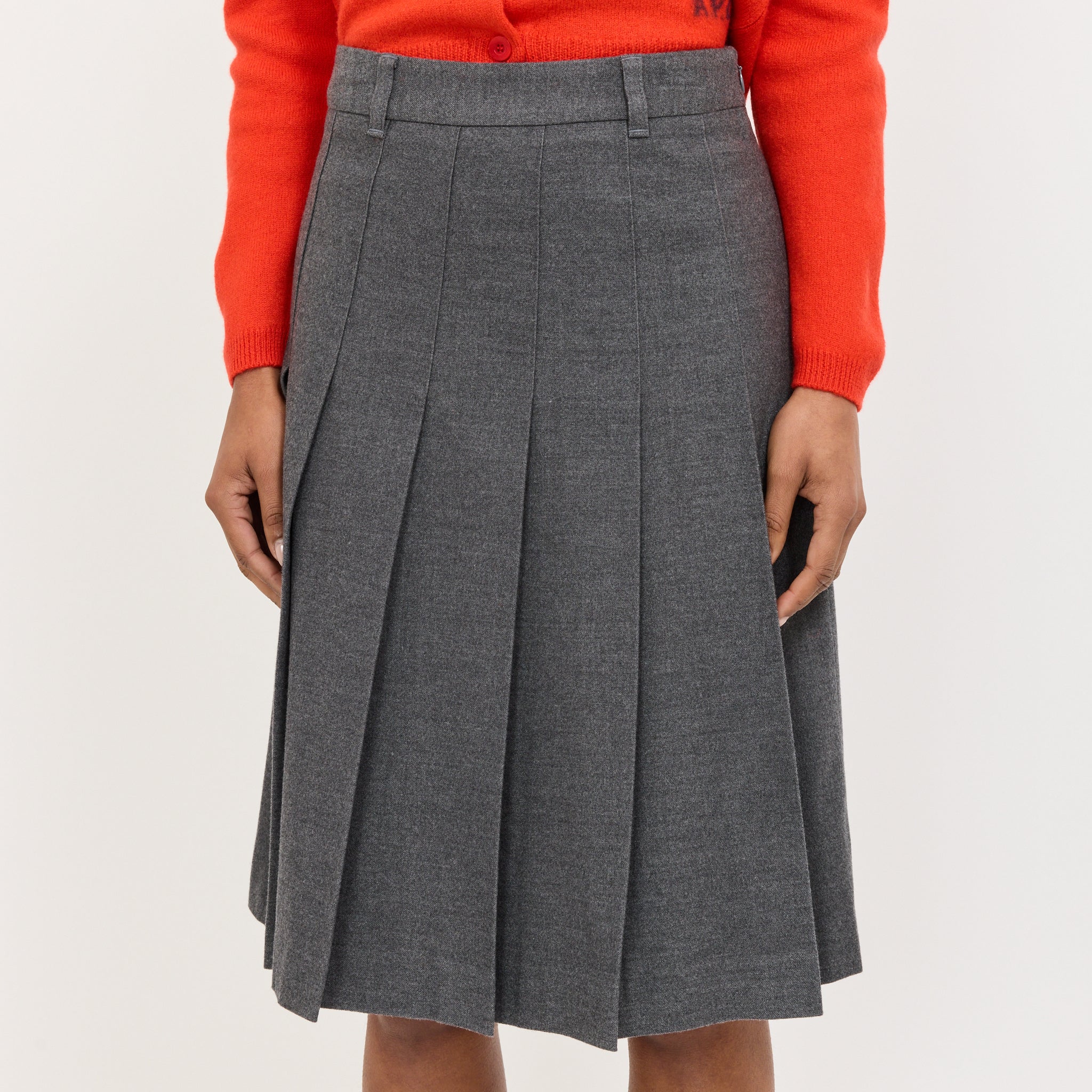 Flannel Pleats Midi Skirt Melange Grey