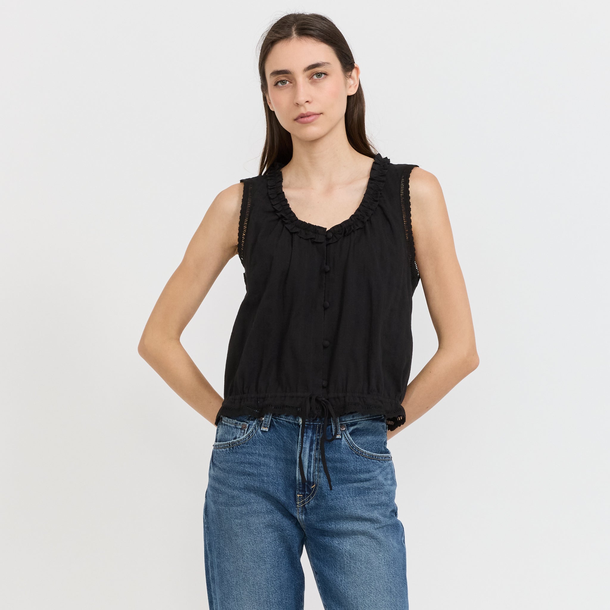 Frilled Sleeveless Blouse Black