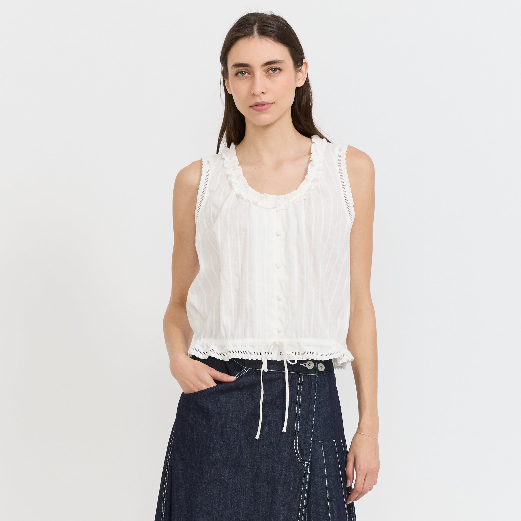 Frilled Sleeveless Blouse White