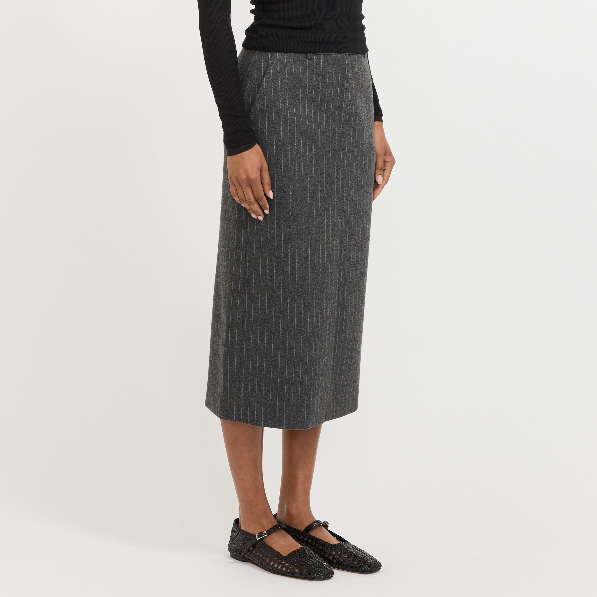 Dunst | H-Line Long Skirt Grey Stripe | Maplestore