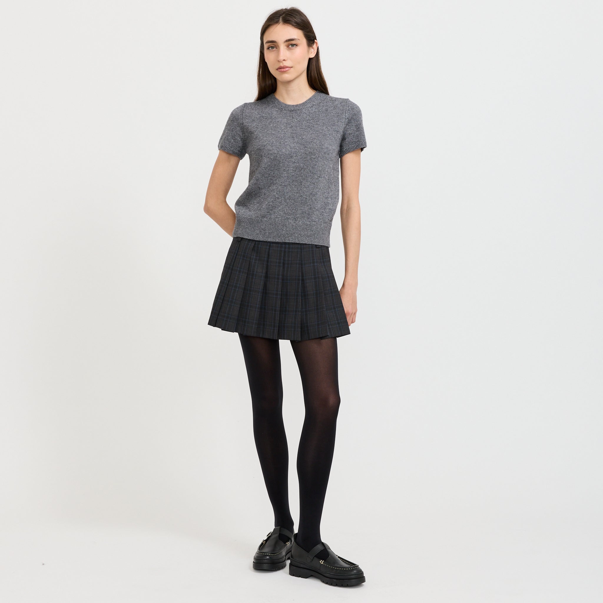 Half Sleeve Knit Top Melange Grey