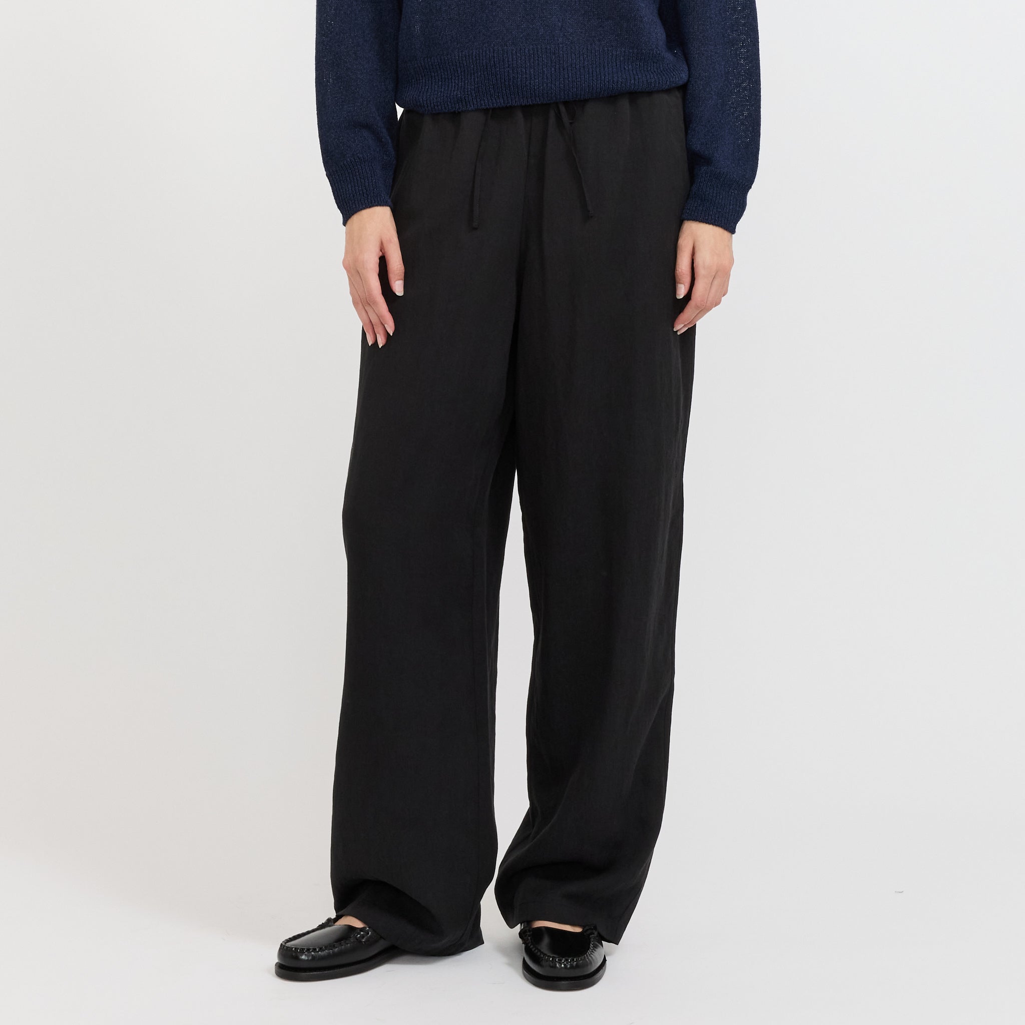 Linen String Slacks Black