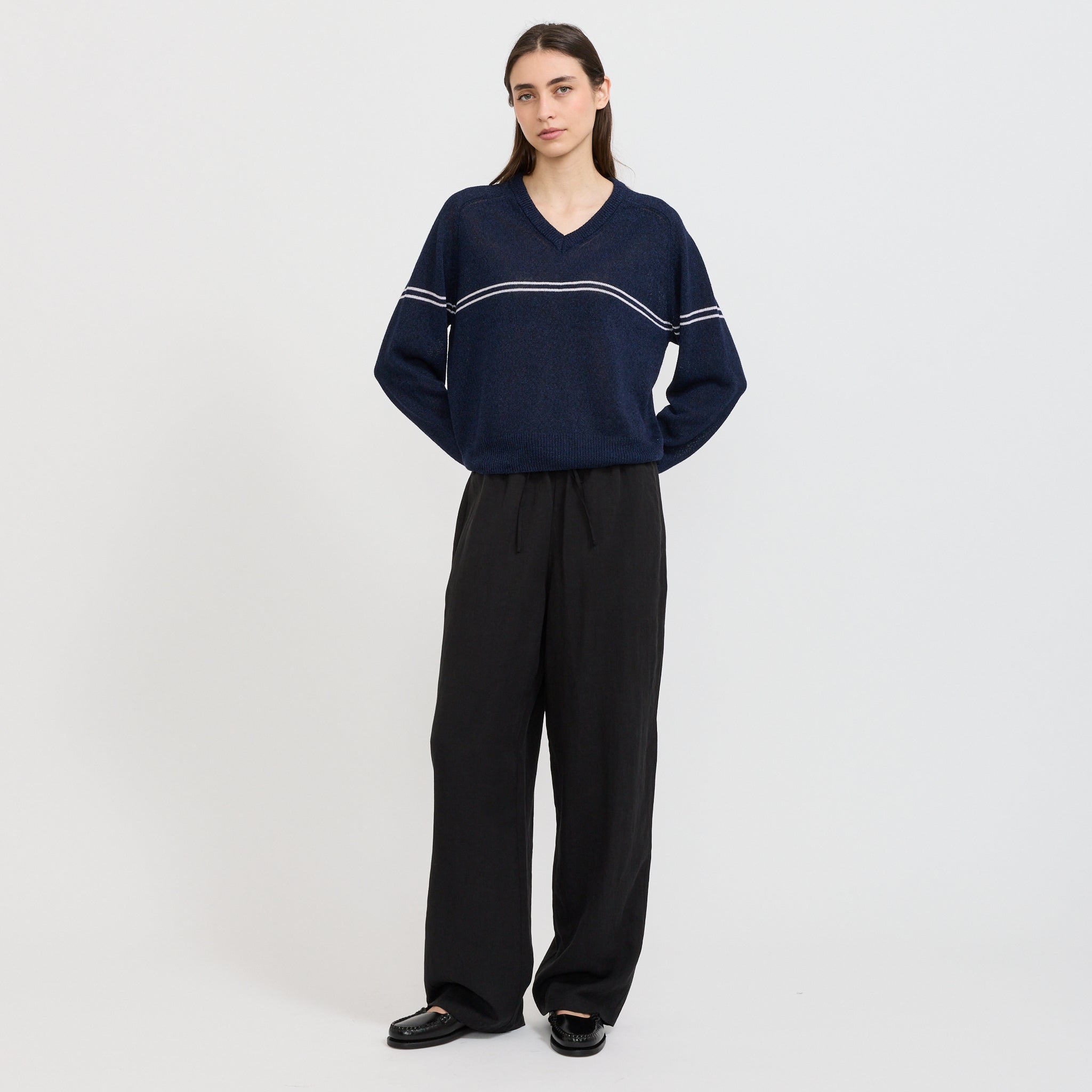 Linen String Slacks Black