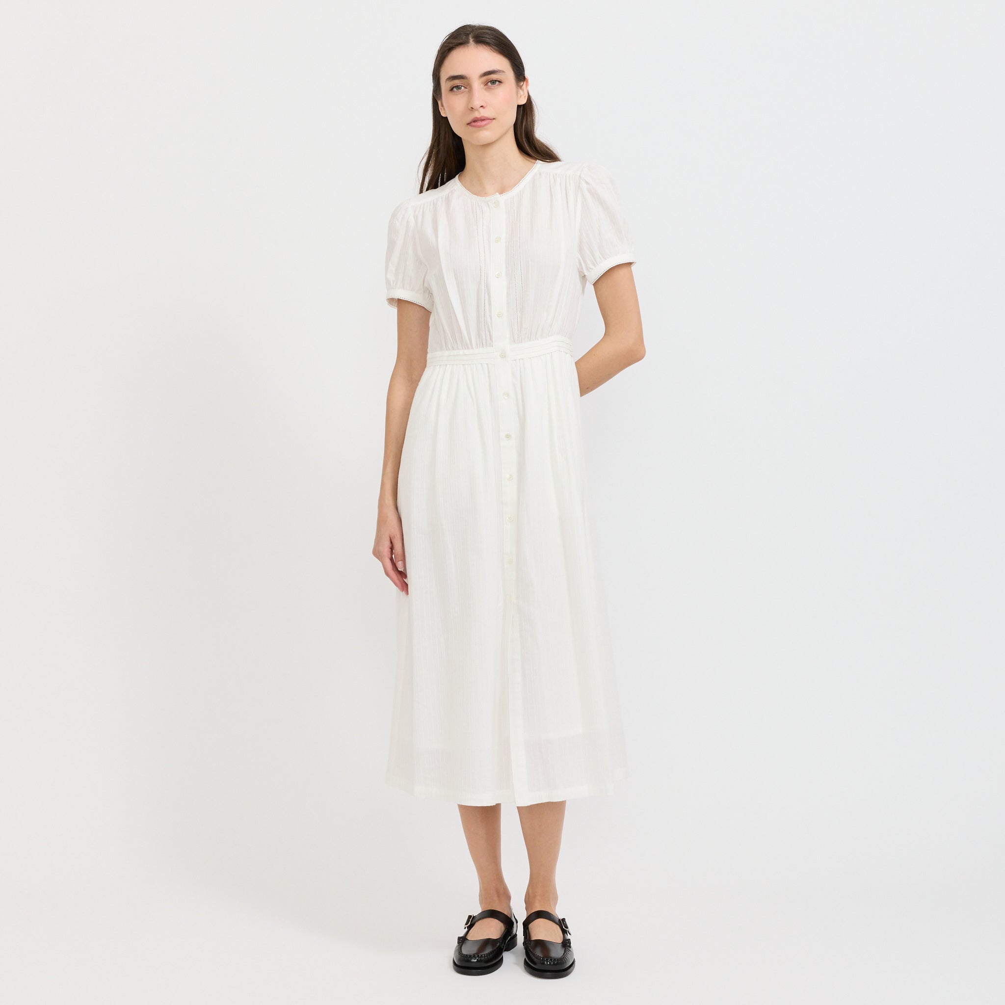 Maxi Shirring Half Sleeve Dress Ivory