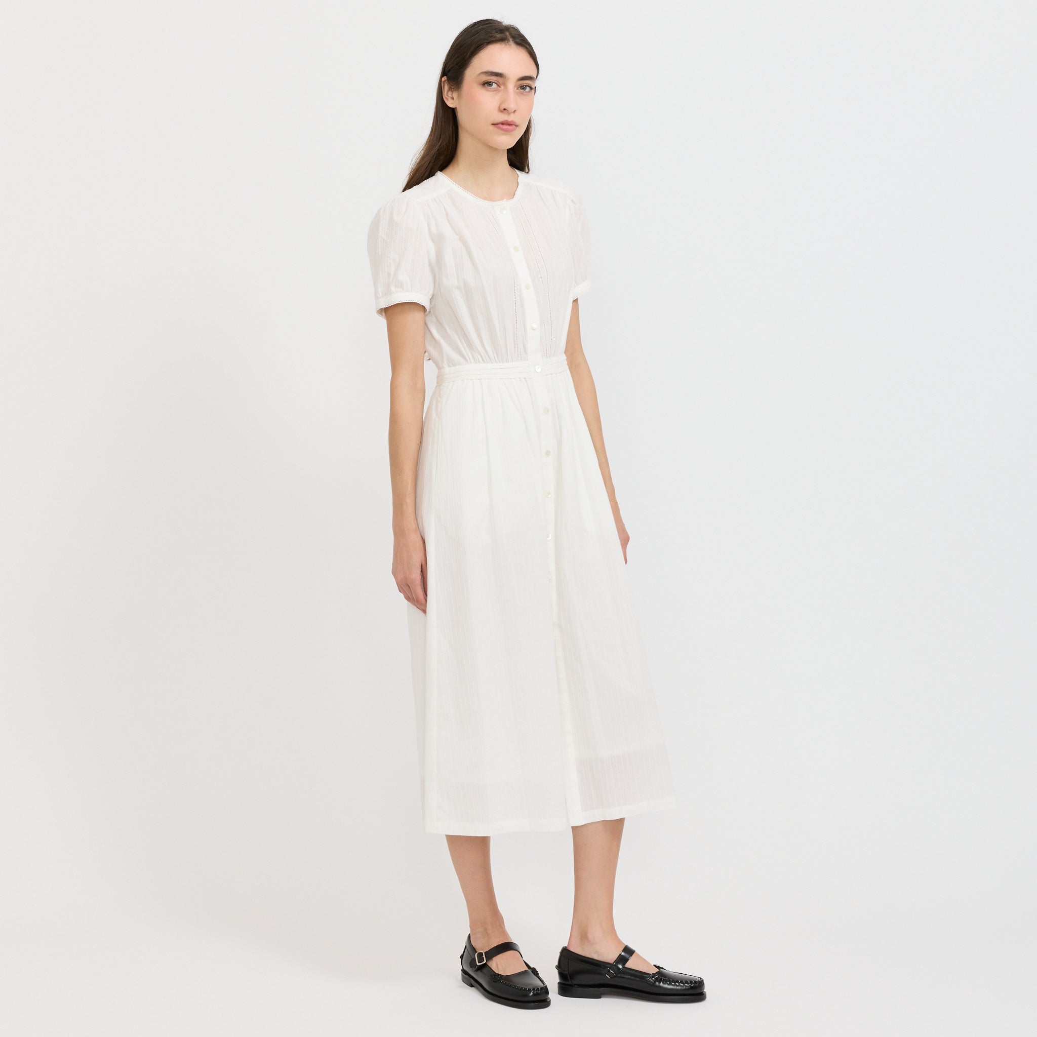 Maxi Shirring Half Sleeve Dress Ivory