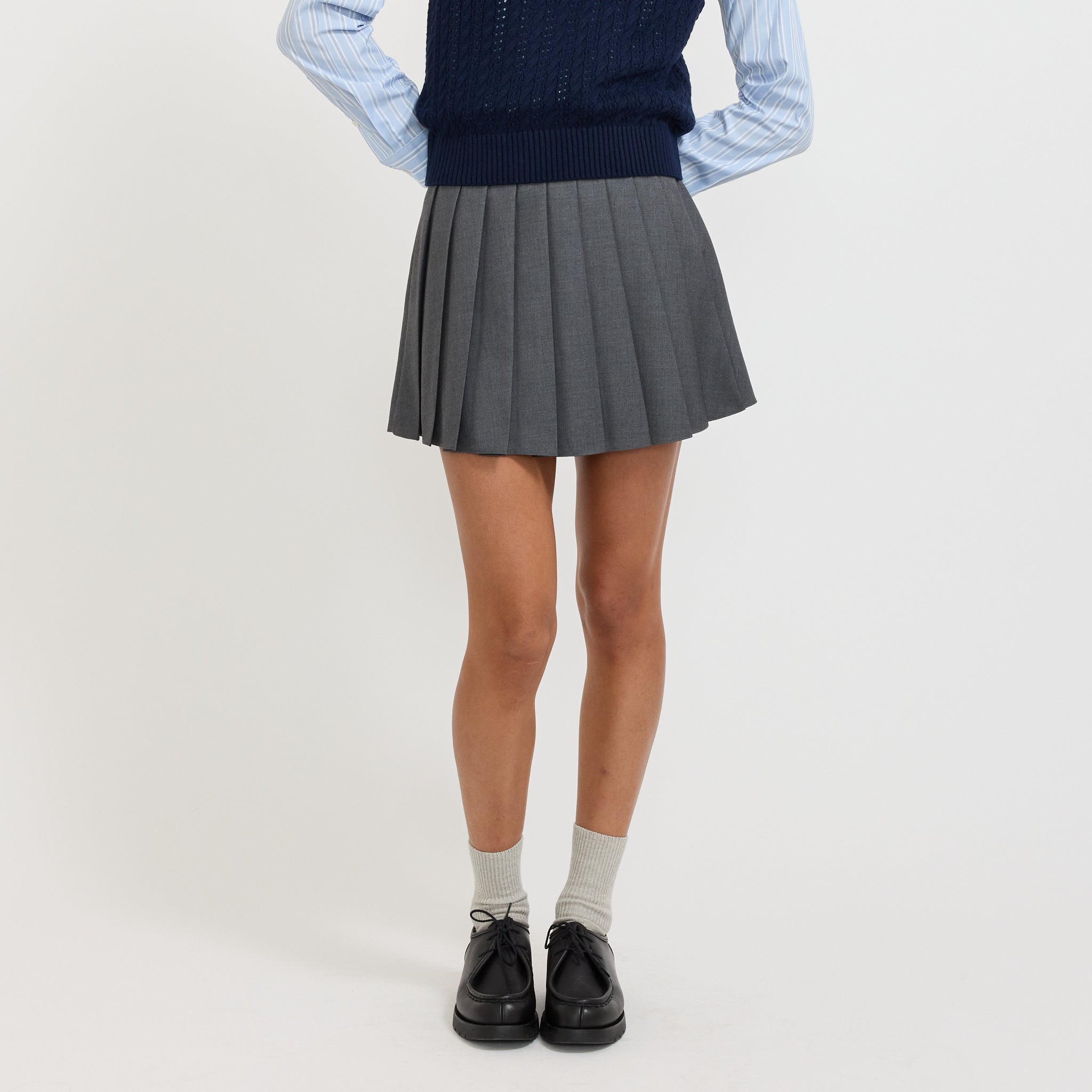 Mini Pleats Skirt Charcoal Grey