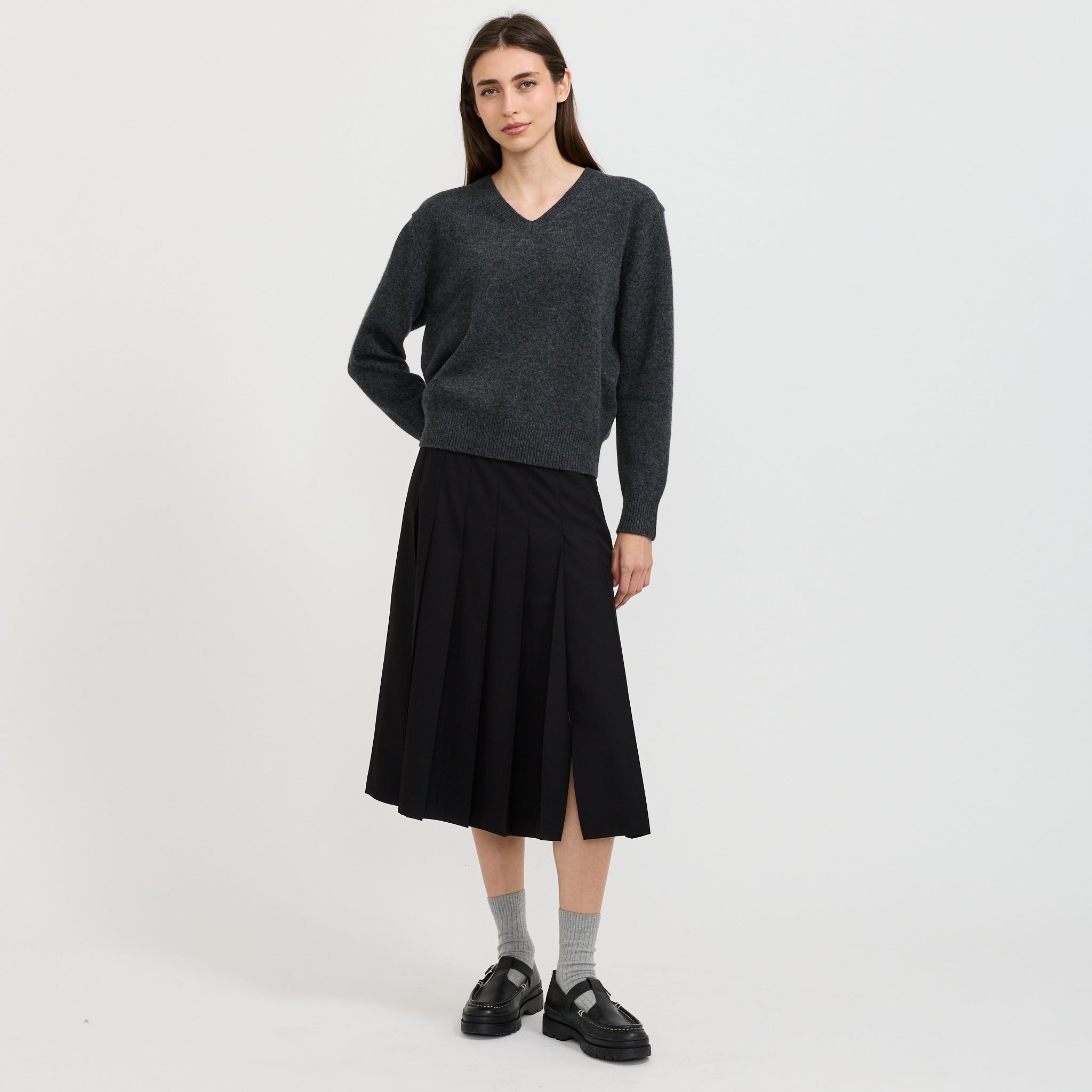 Pleats Long Skirt Black