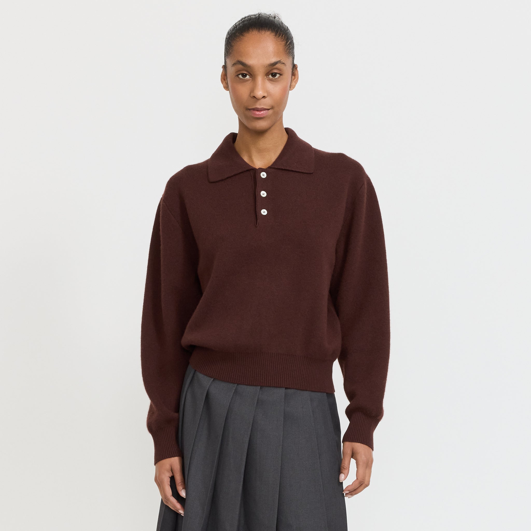 Dunst | Unisex Cashmere Collared Sweater Brown | Maplestore