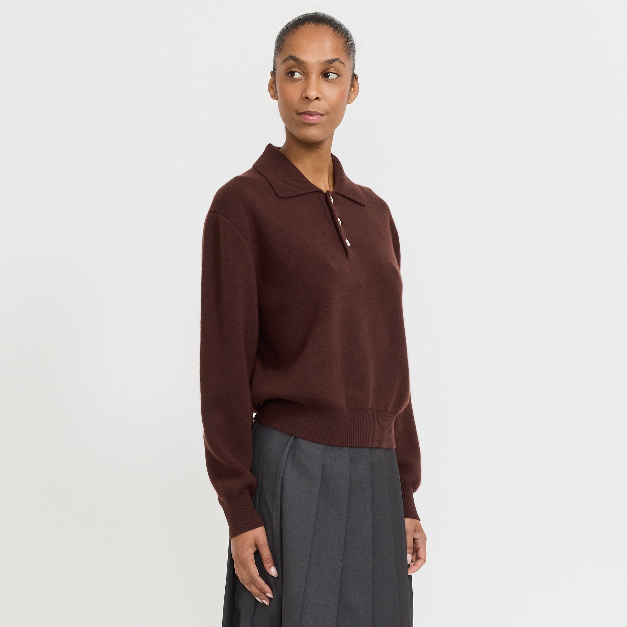 Dunst | Unisex Cashmere Collared Sweater Brown | Maplestore