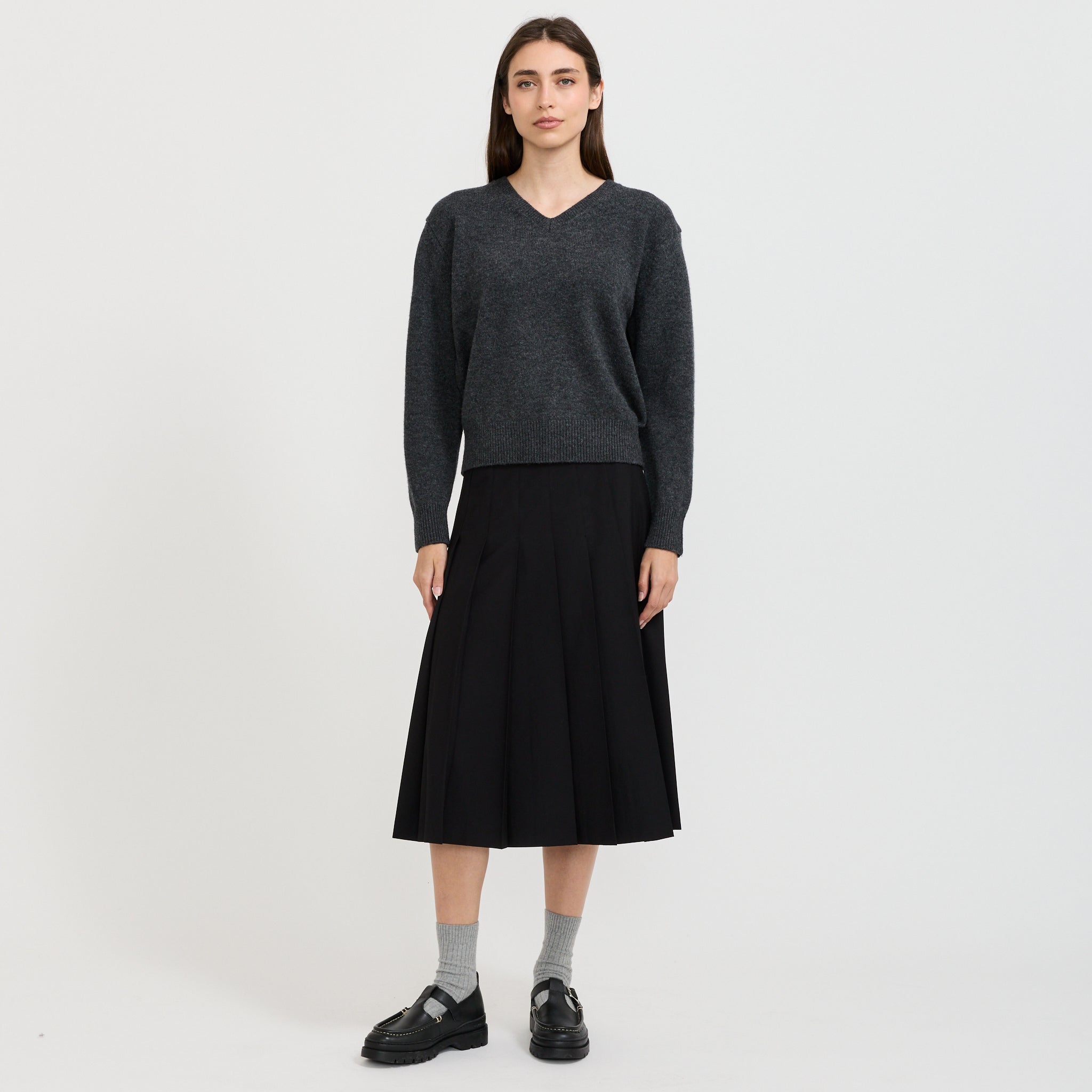Unisex Cashmere V-Neck Sweater Charcoal Grey