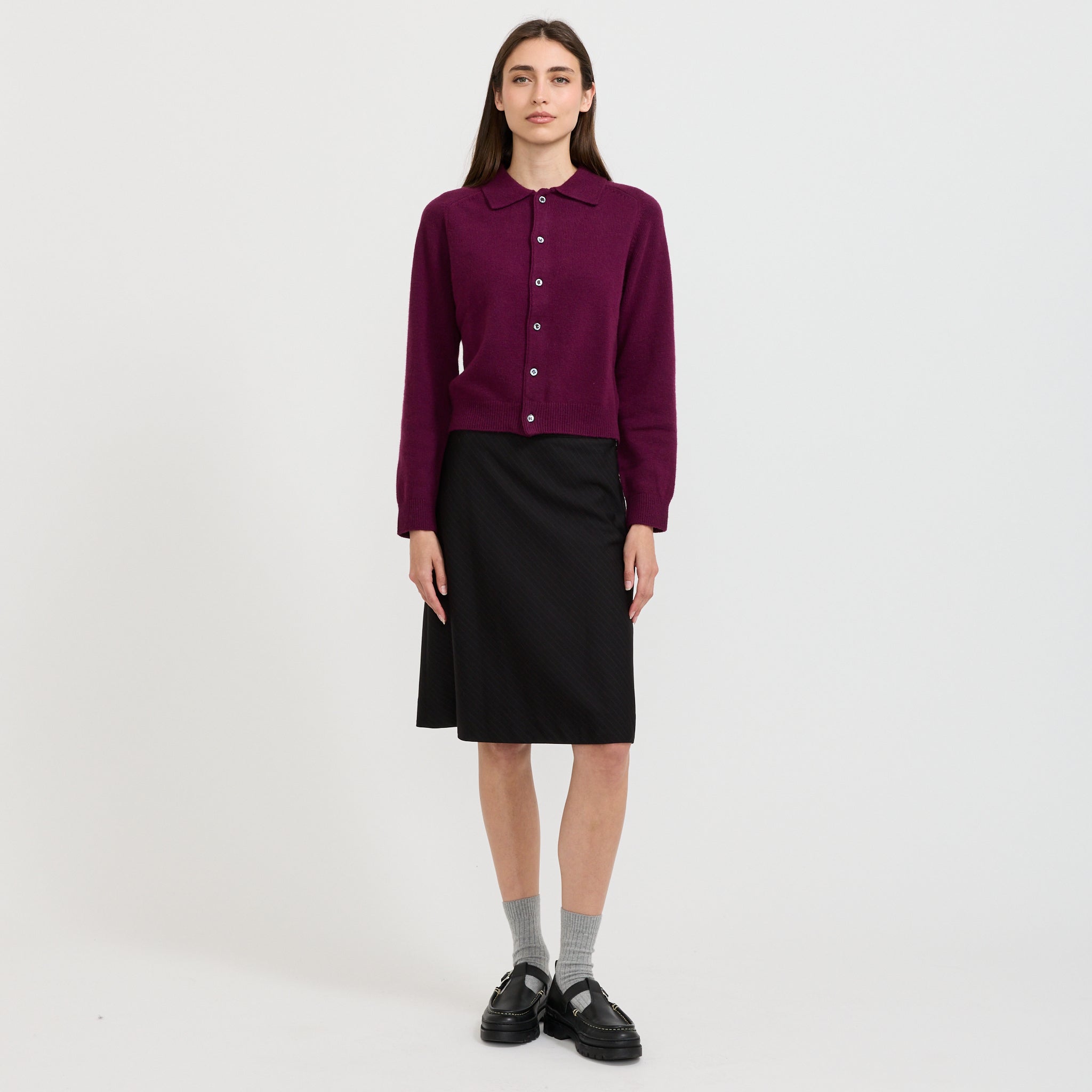 Unisex Collared Knit Cardigan Plum