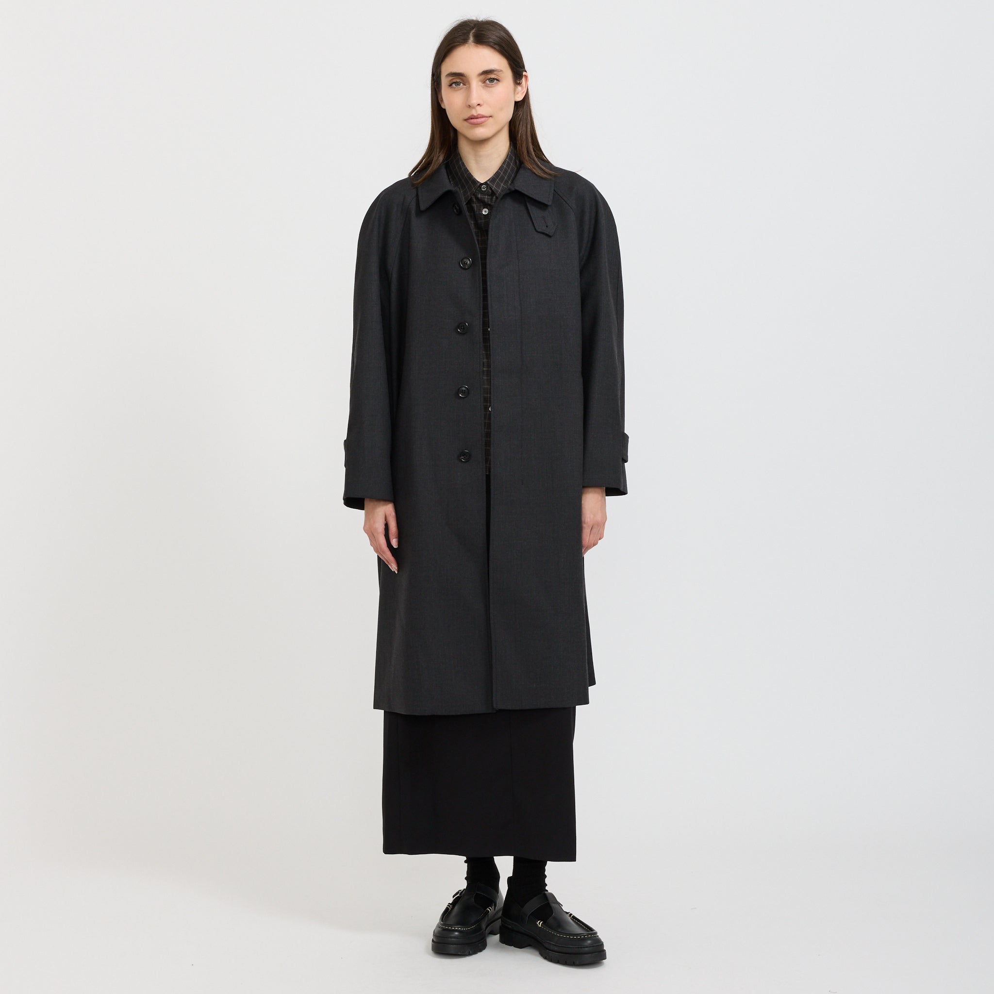 Unisex H-Line Wool Mac Coat Charcoal Grey