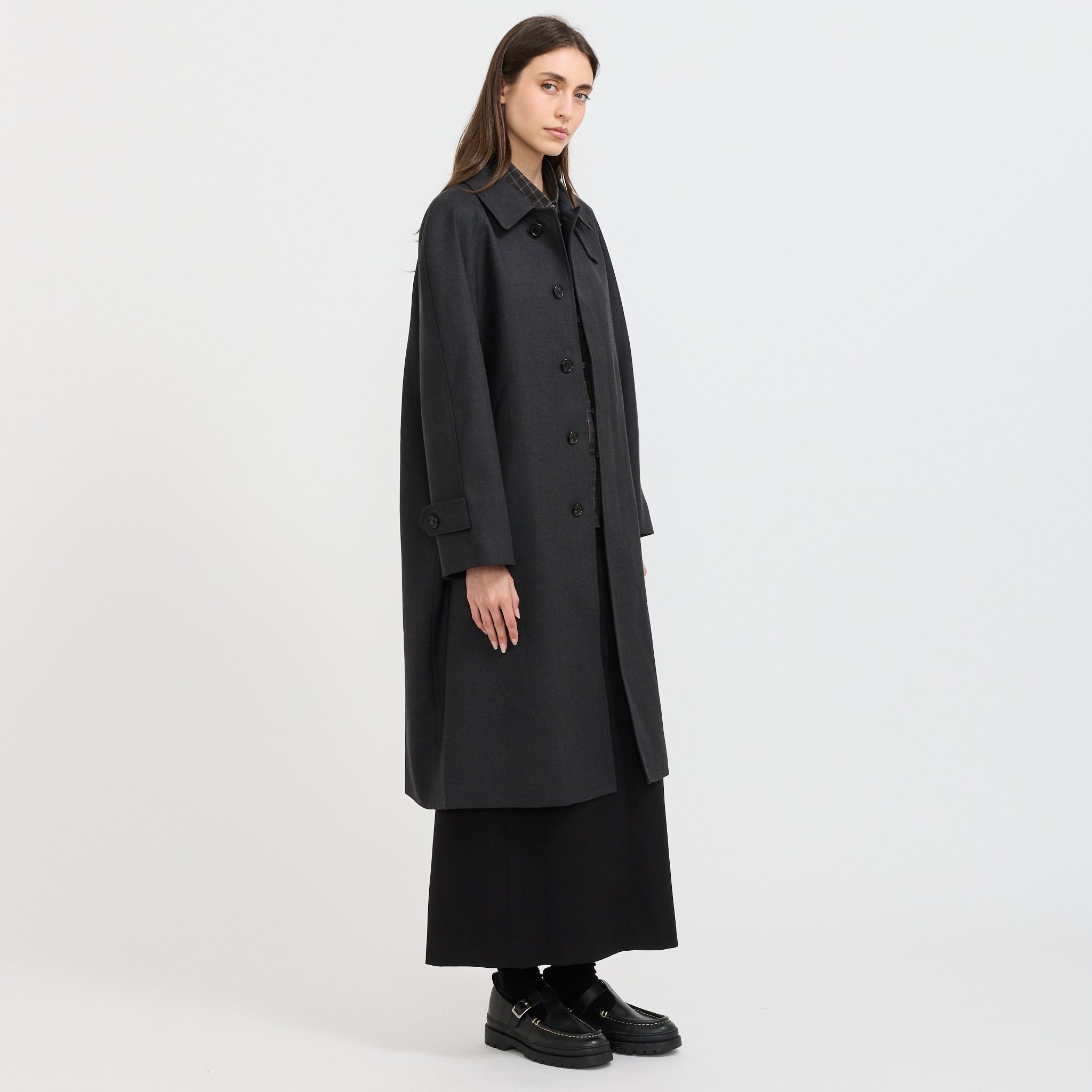 Unisex H-Line Wool Mac Coat Charcoal Grey