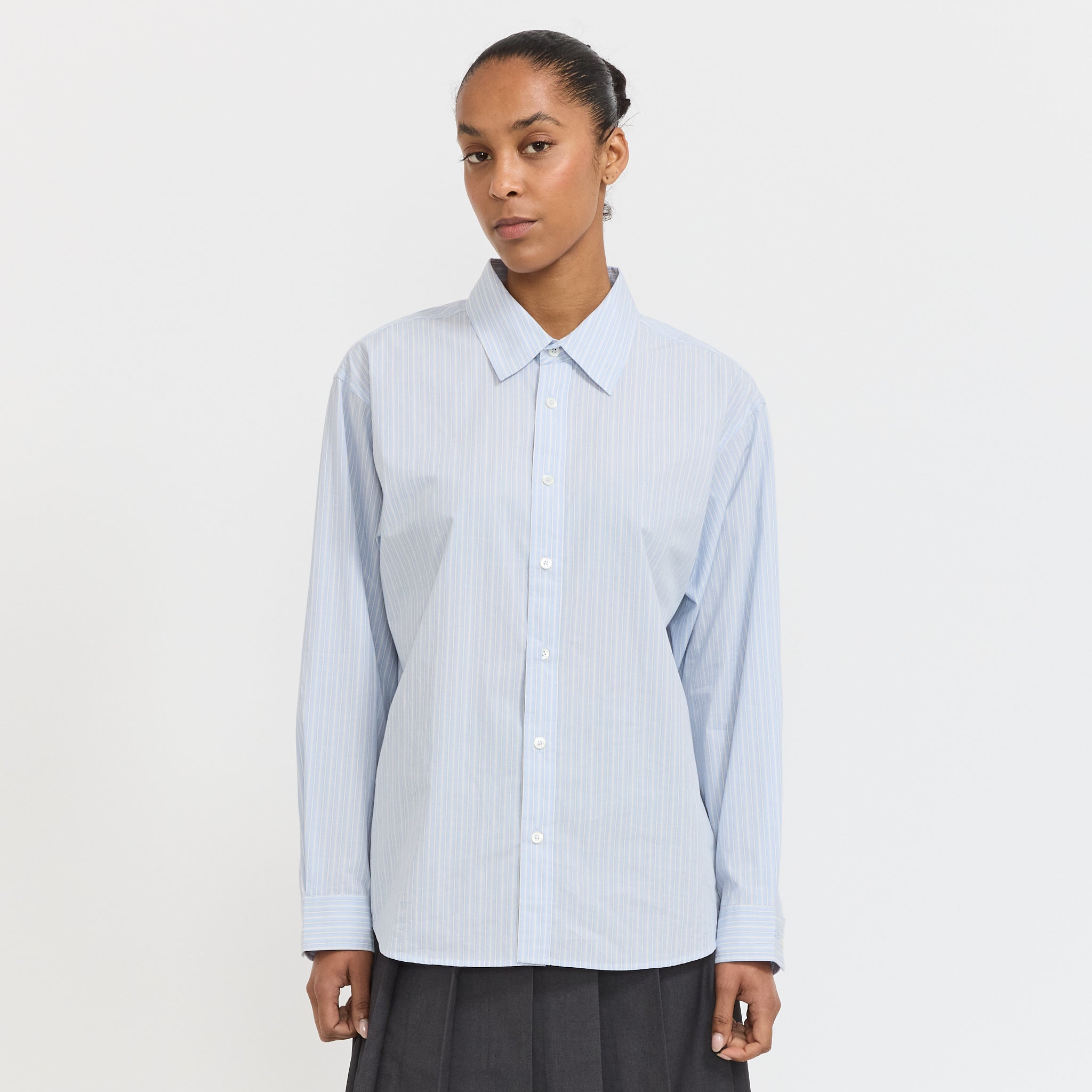 Unisex Informal Shirt Soft Blue Grey Stripe