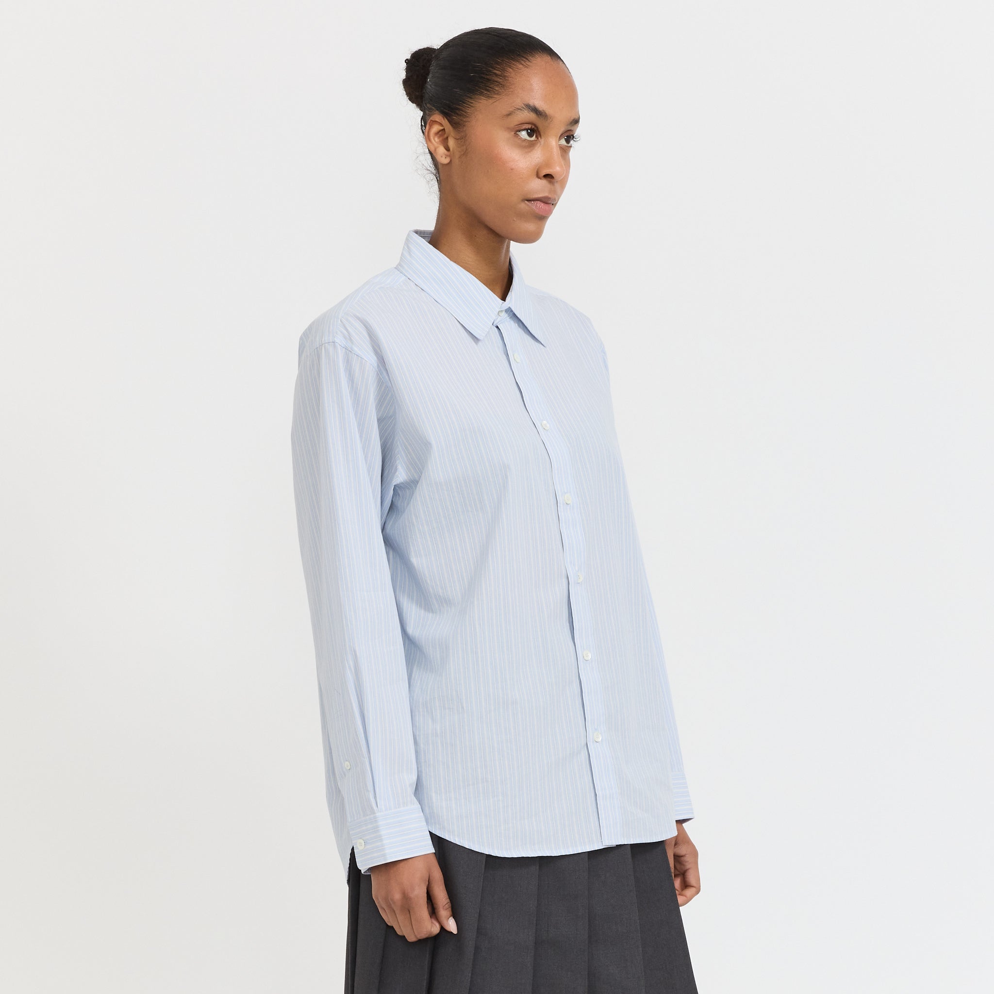 Unisex Informal Shirt Soft Blue Grey Stripe