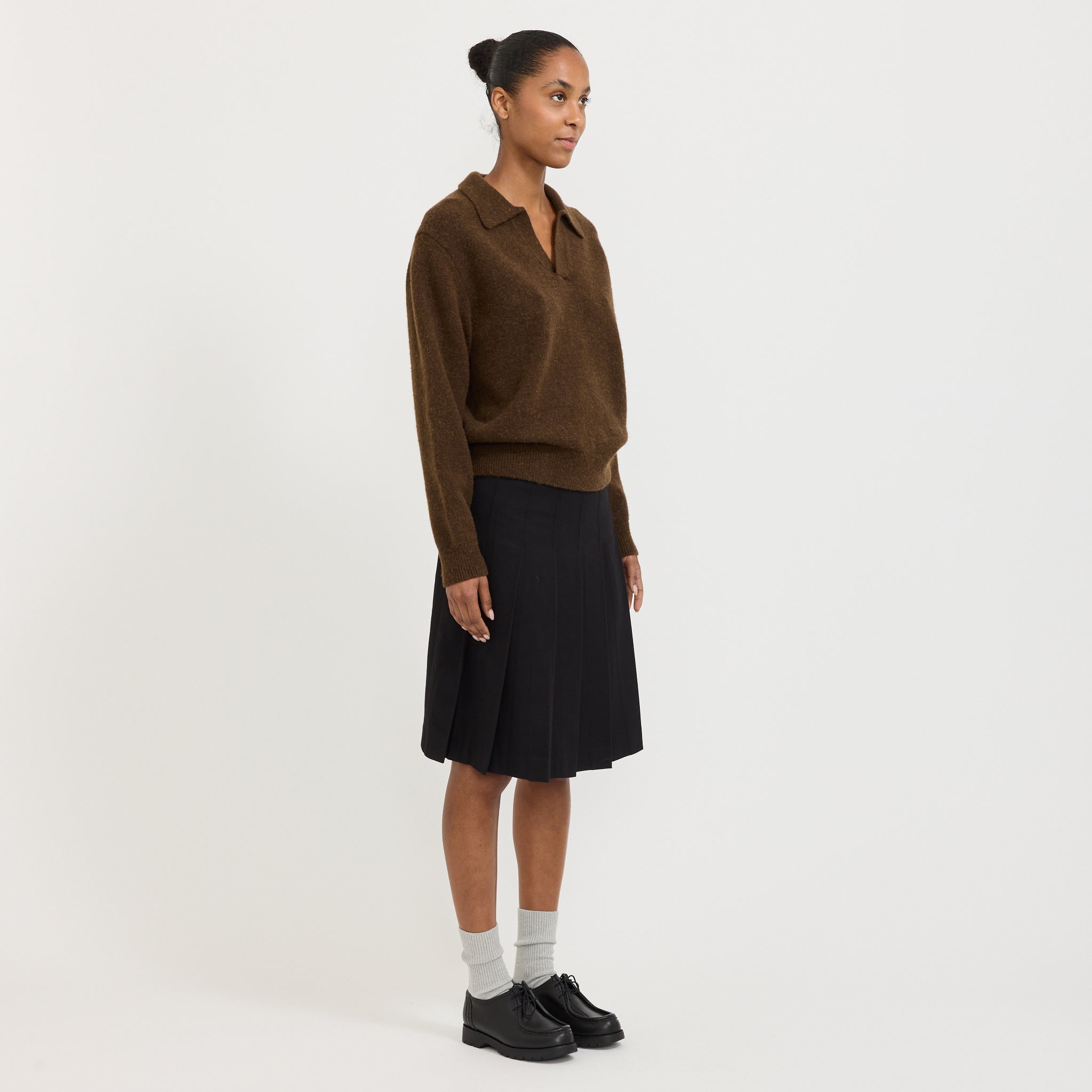 Unisex Open Collared Sweater Dark Brown