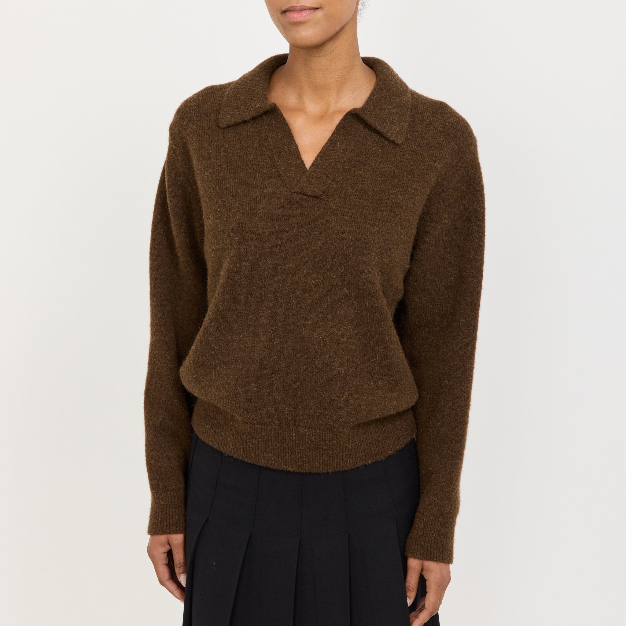 Unisex Open Collared Sweater Dark Brown