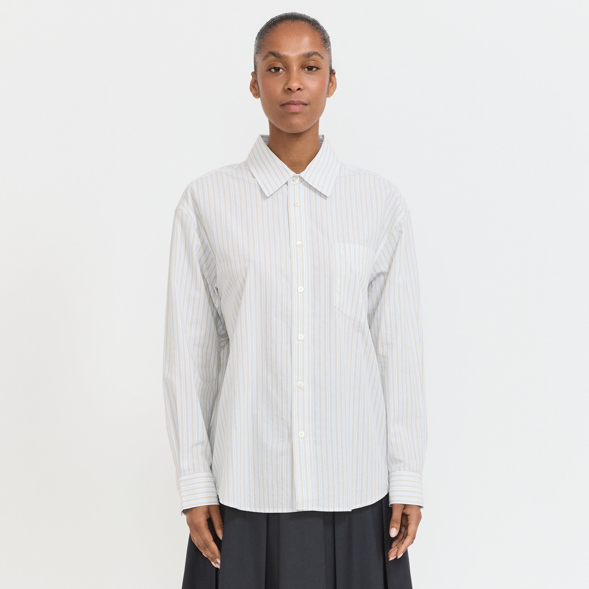 Unisex Oversized Striped Shirt Beige Stripe