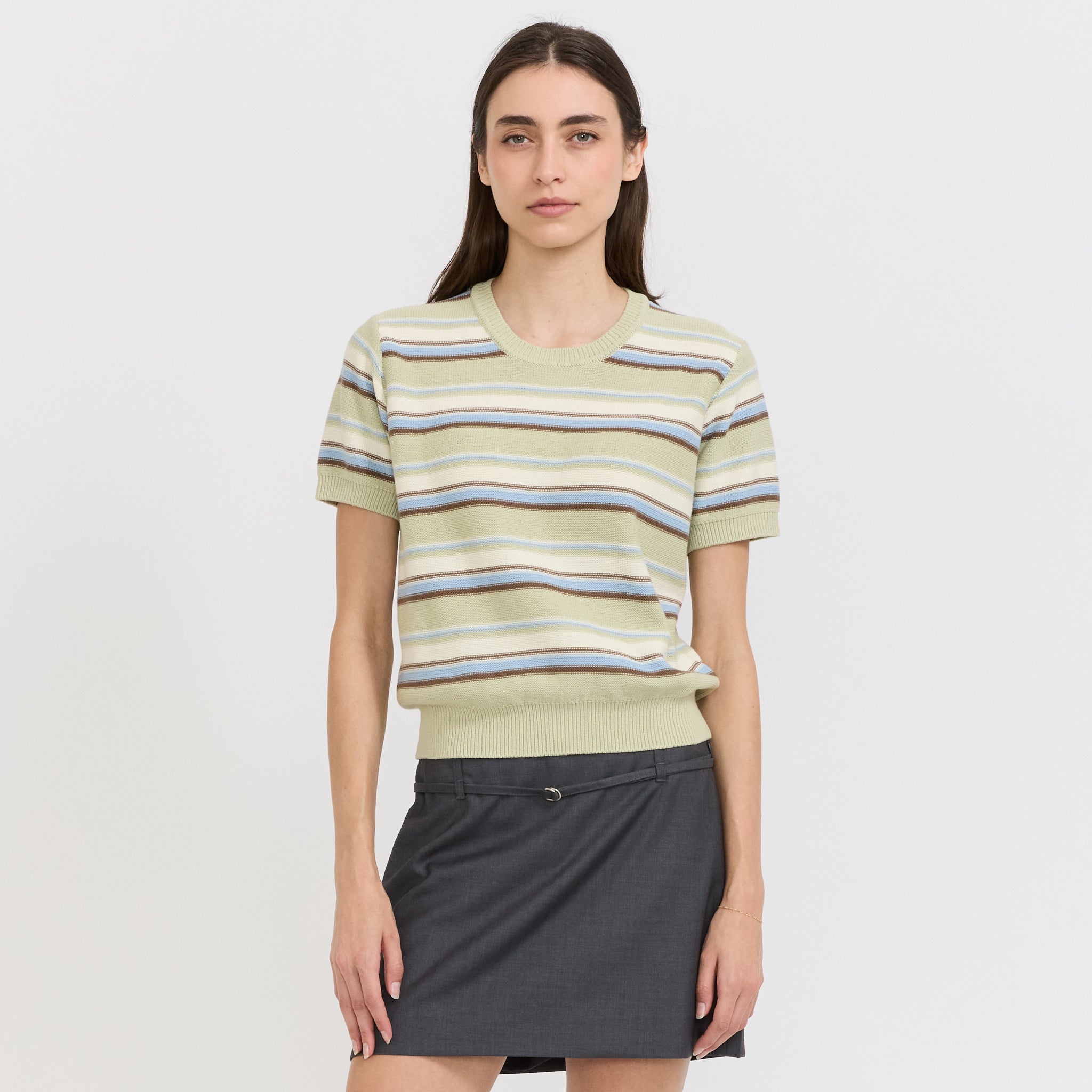 Unisex Striped Knit Mint/Cream Stripe