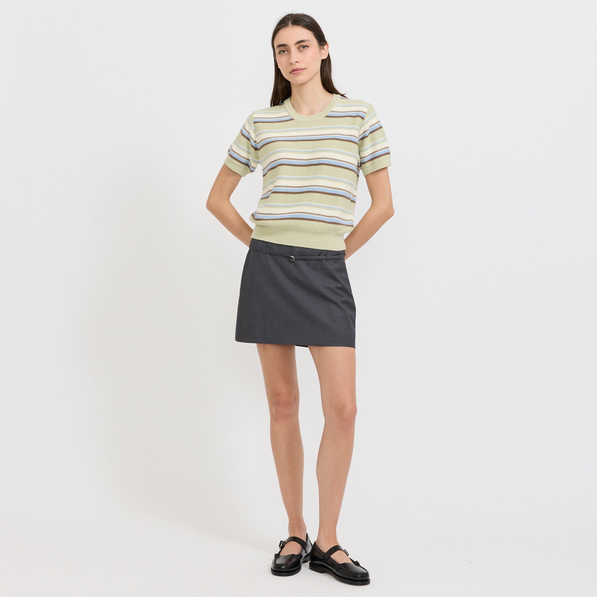 Unisex Striped Knit Mint/Cream Stripe