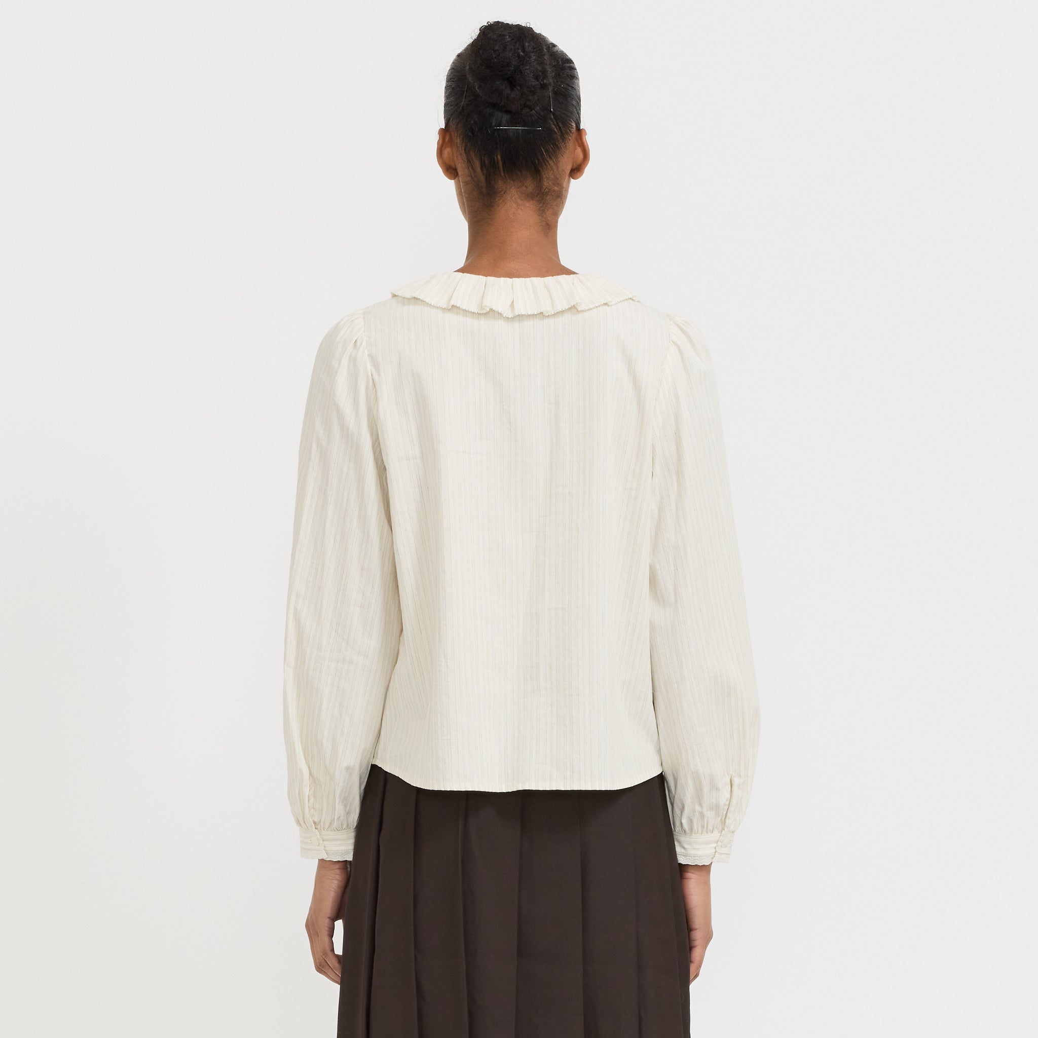Dunst | Vintage Ruffle Blouse Beige Stripe | Maplestore
