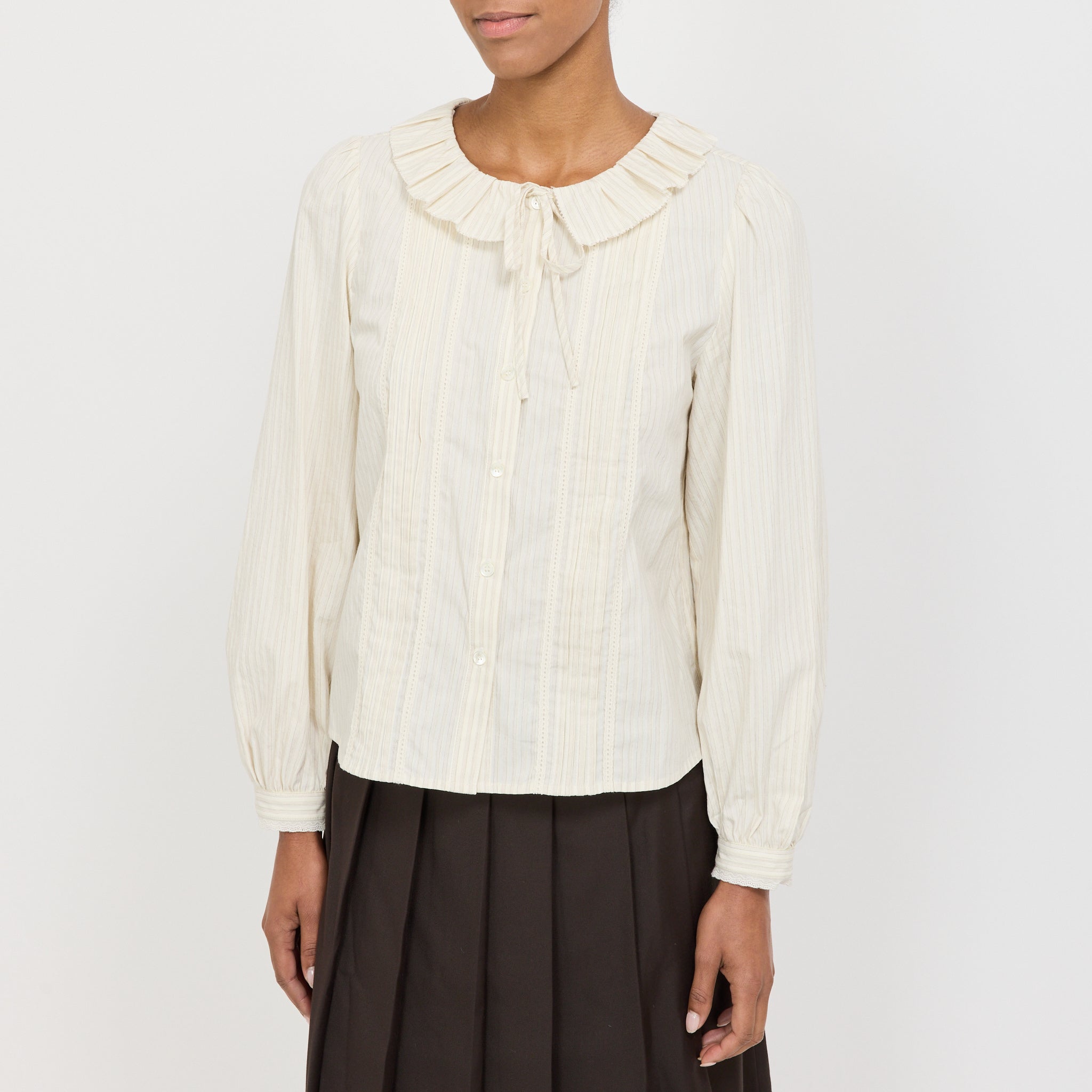 Dunst | Vintage Ruffle Blouse Beige Stripe | Maplestore